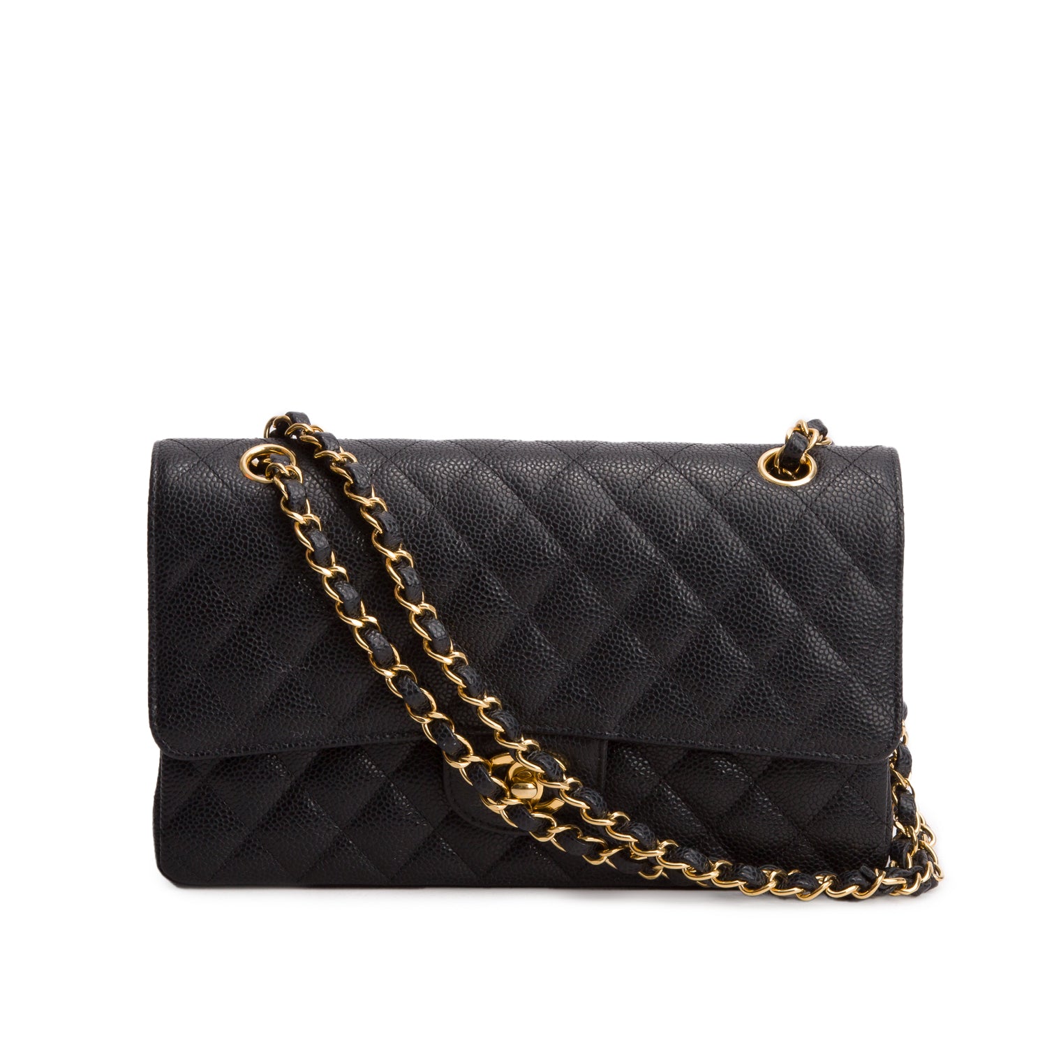 Chanel Black Caviar Leather Classic Medium Double Flap Bag w/ Box