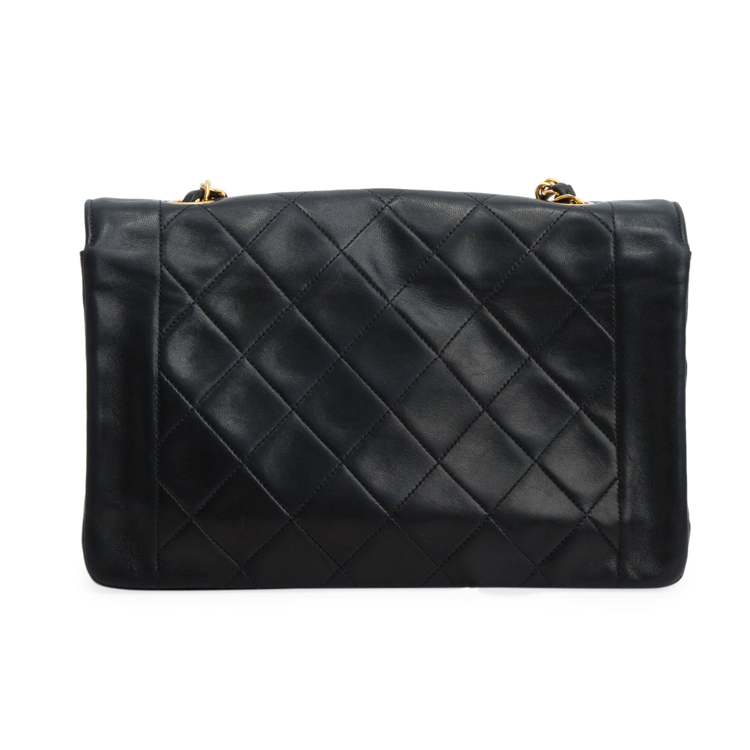 Chanel Vintage Black Lambskin Quilted Medium Diana Flap w/ Authenticity Card