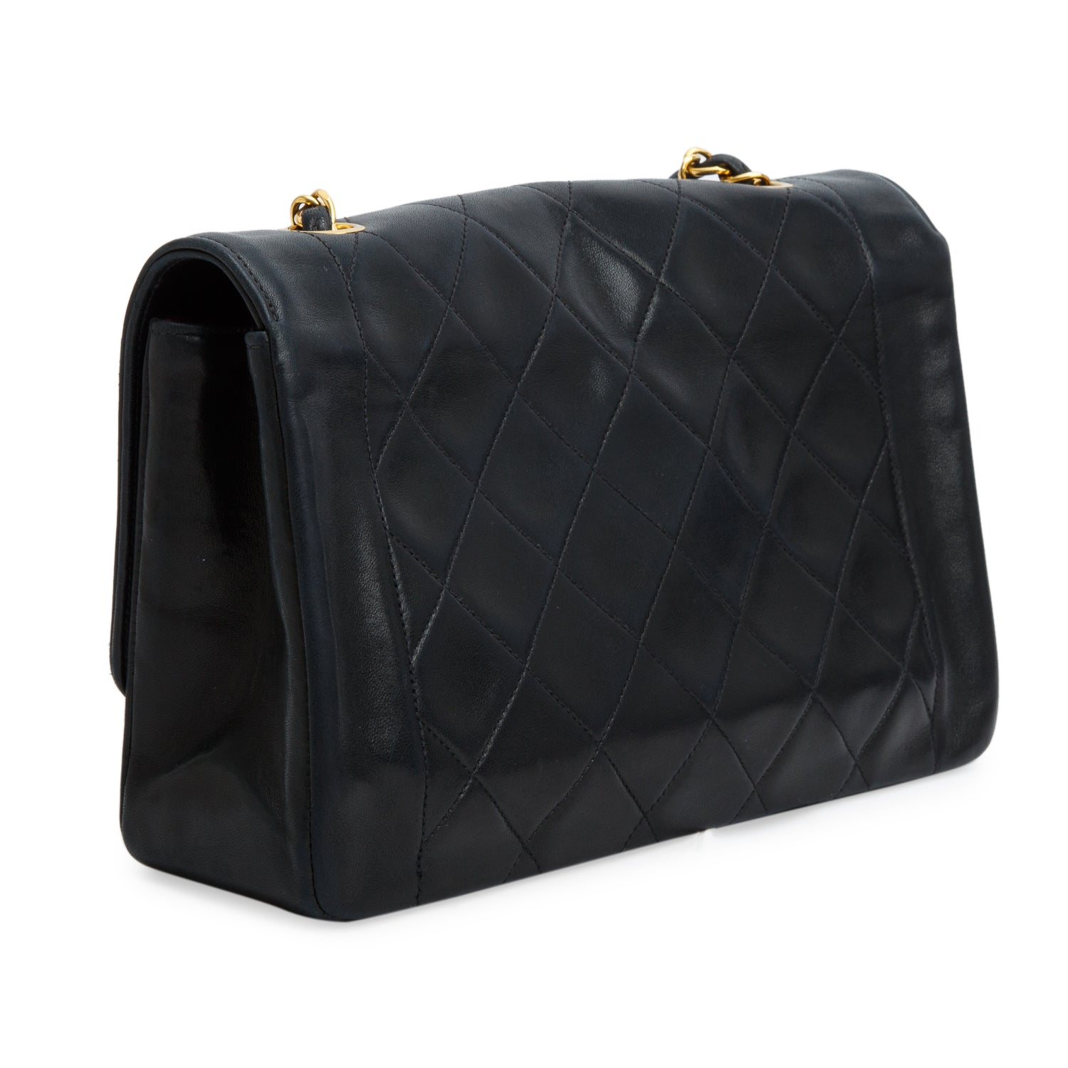 Chanel Vintage Black Lambskin Quilted Medium Diana Flap w/ Authenticity Card