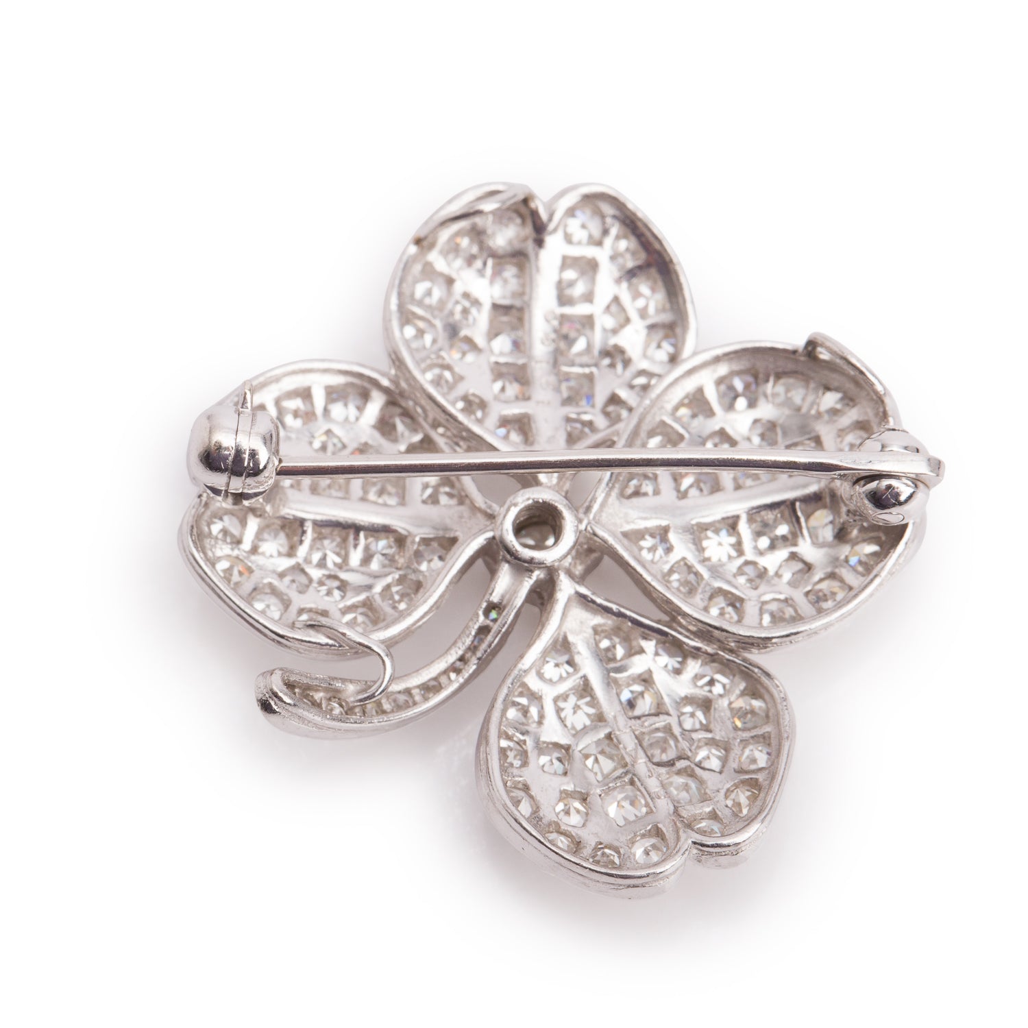 Platinum Diamond Clover Pin Brooch