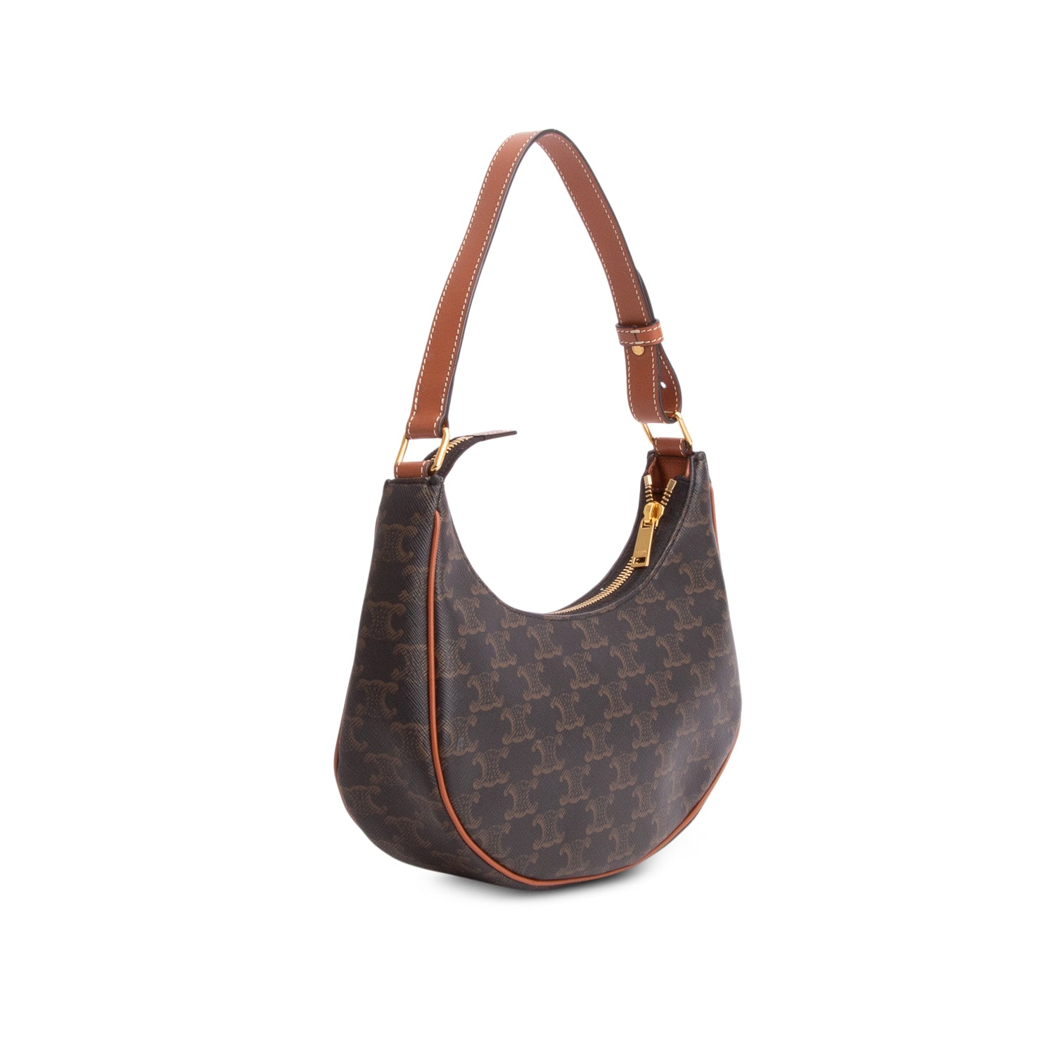 Celine 2020 Brown Triomphe Canvas and Calfskin Ava Shoulder Bag