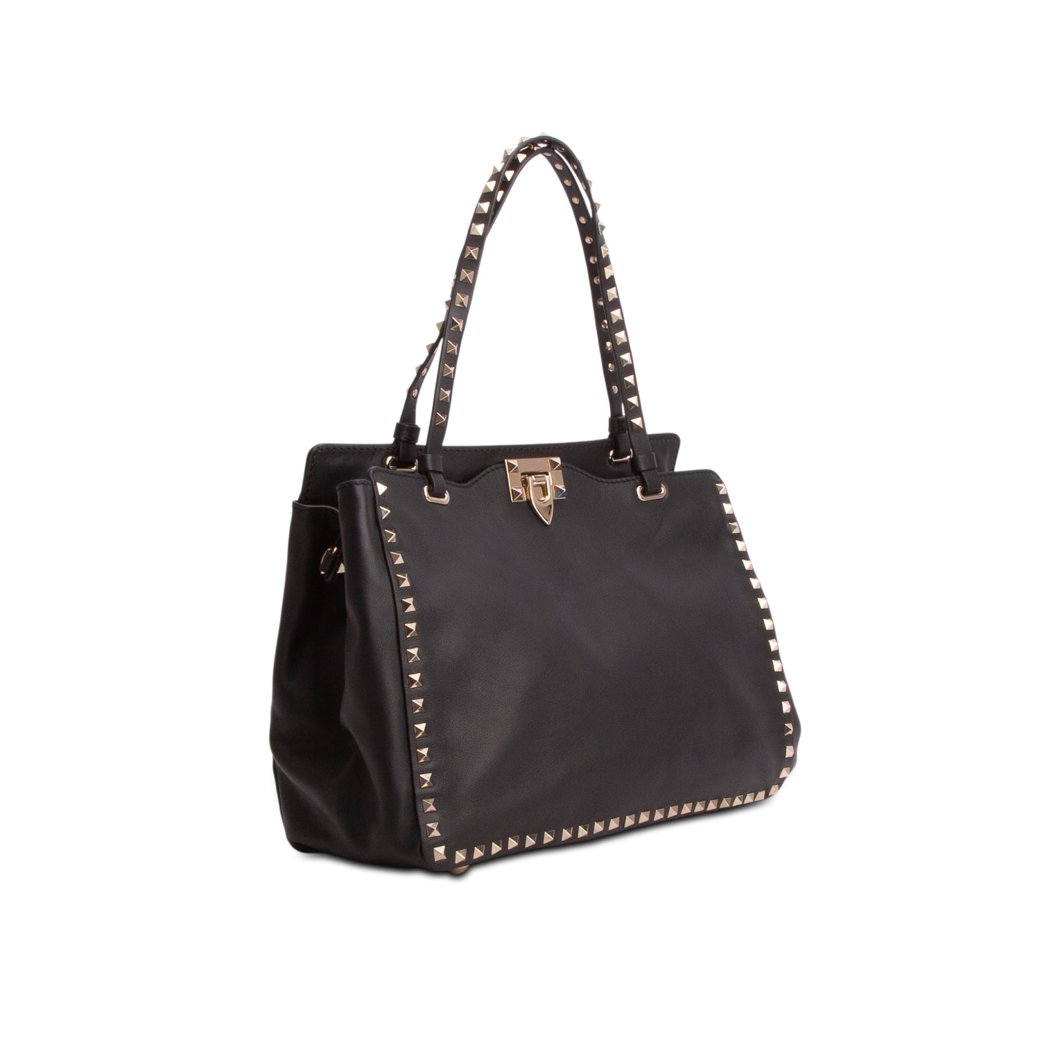 Valentino Black Vitello Medium Rockstud Tote w/ Strap