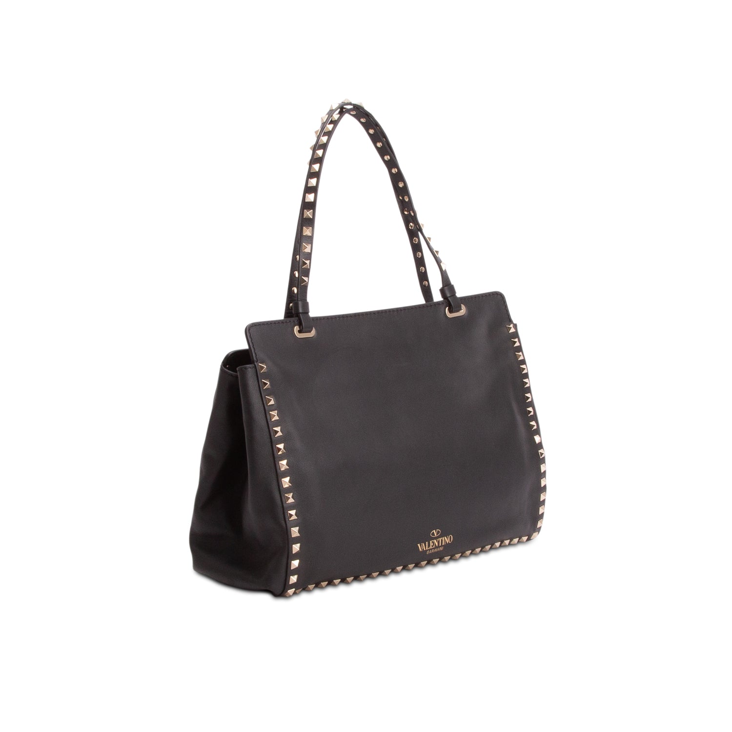 Valentino Black Vitello Medium Rockstud Tote w/ Strap