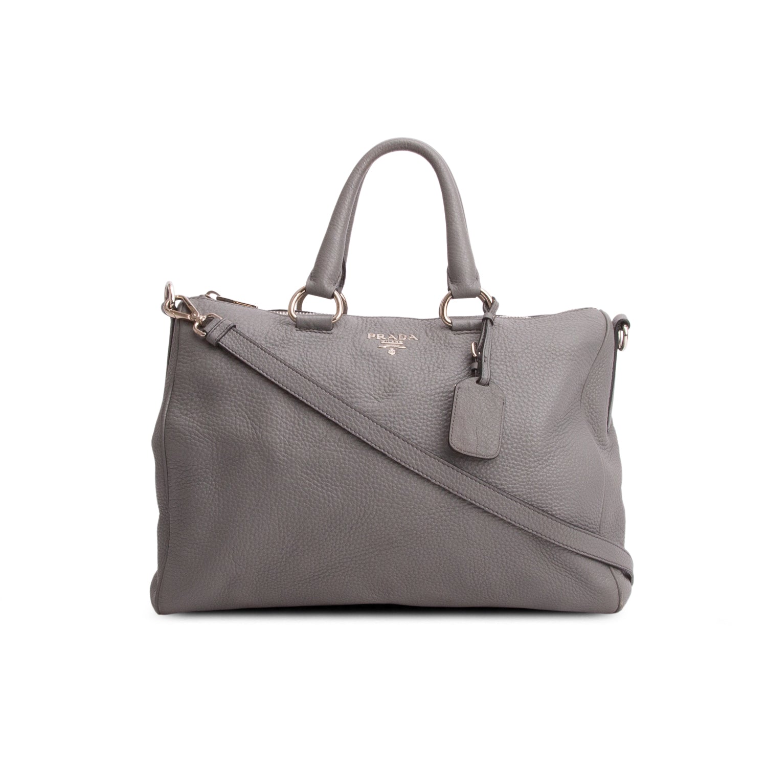Prada Grey Vitello Daino Tote w/ Strap