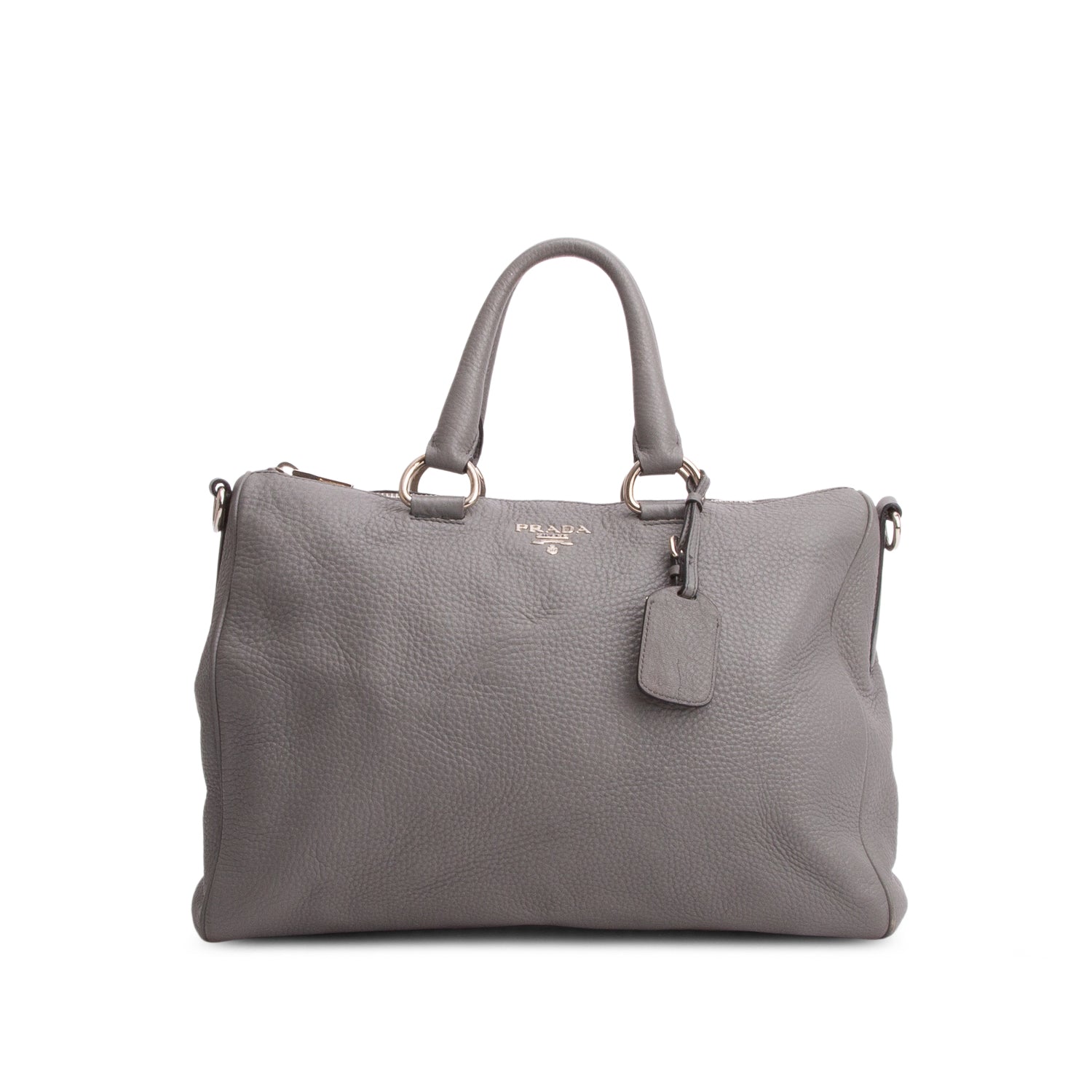 Prada Grey Vitello Daino Tote w/ Strap