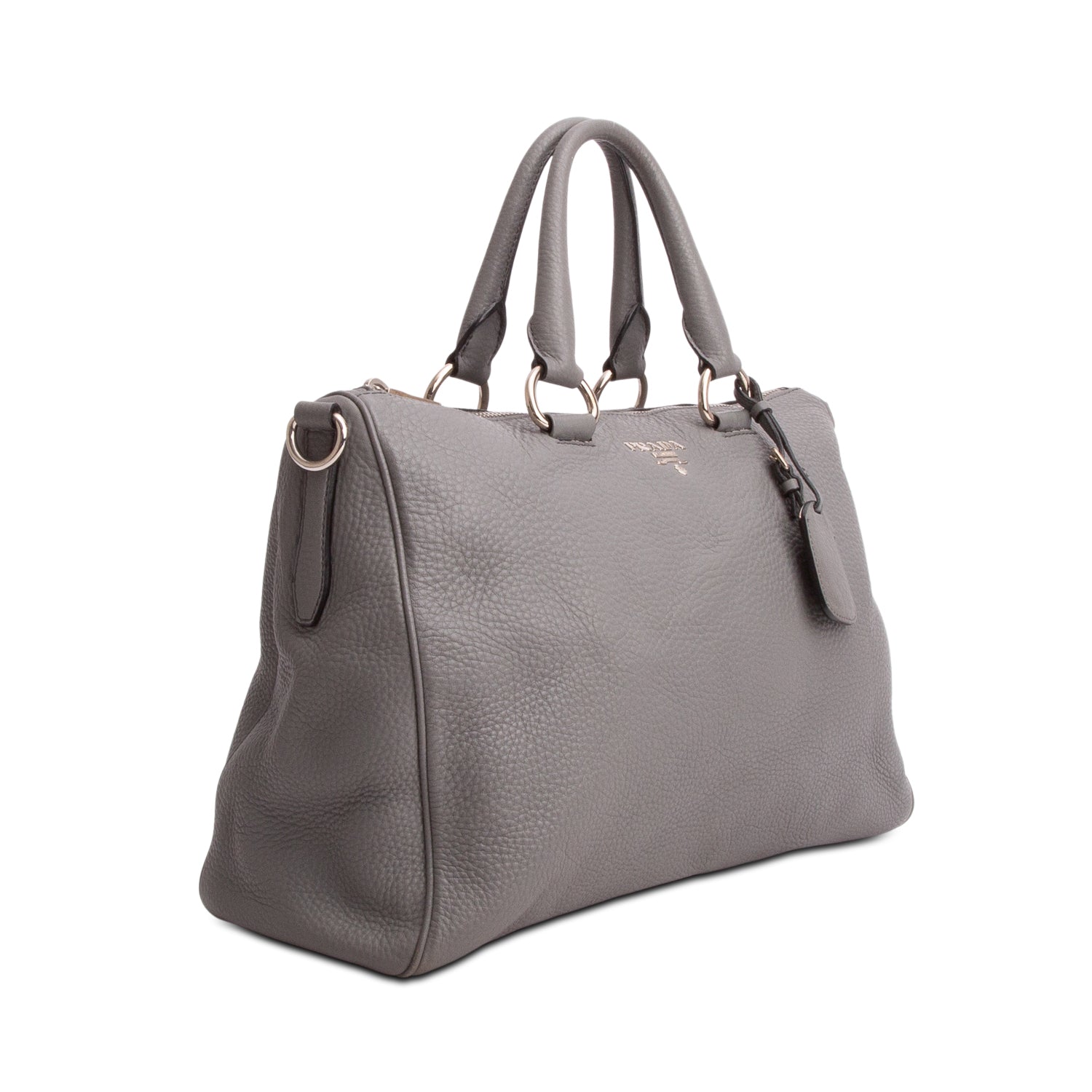 Prada Grey Vitello Daino Tote w/ Strap