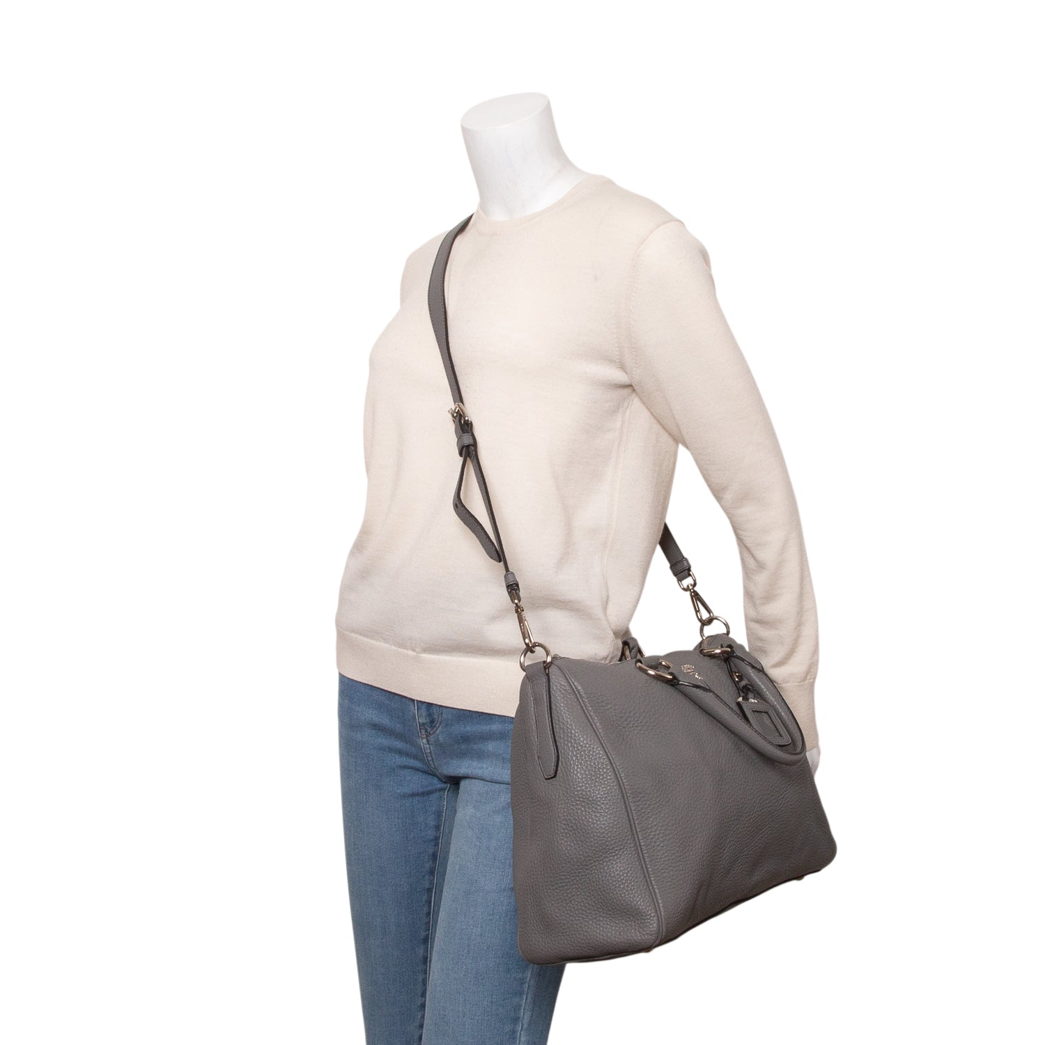 Prada Grey Vitello Daino Tote w/ Strap