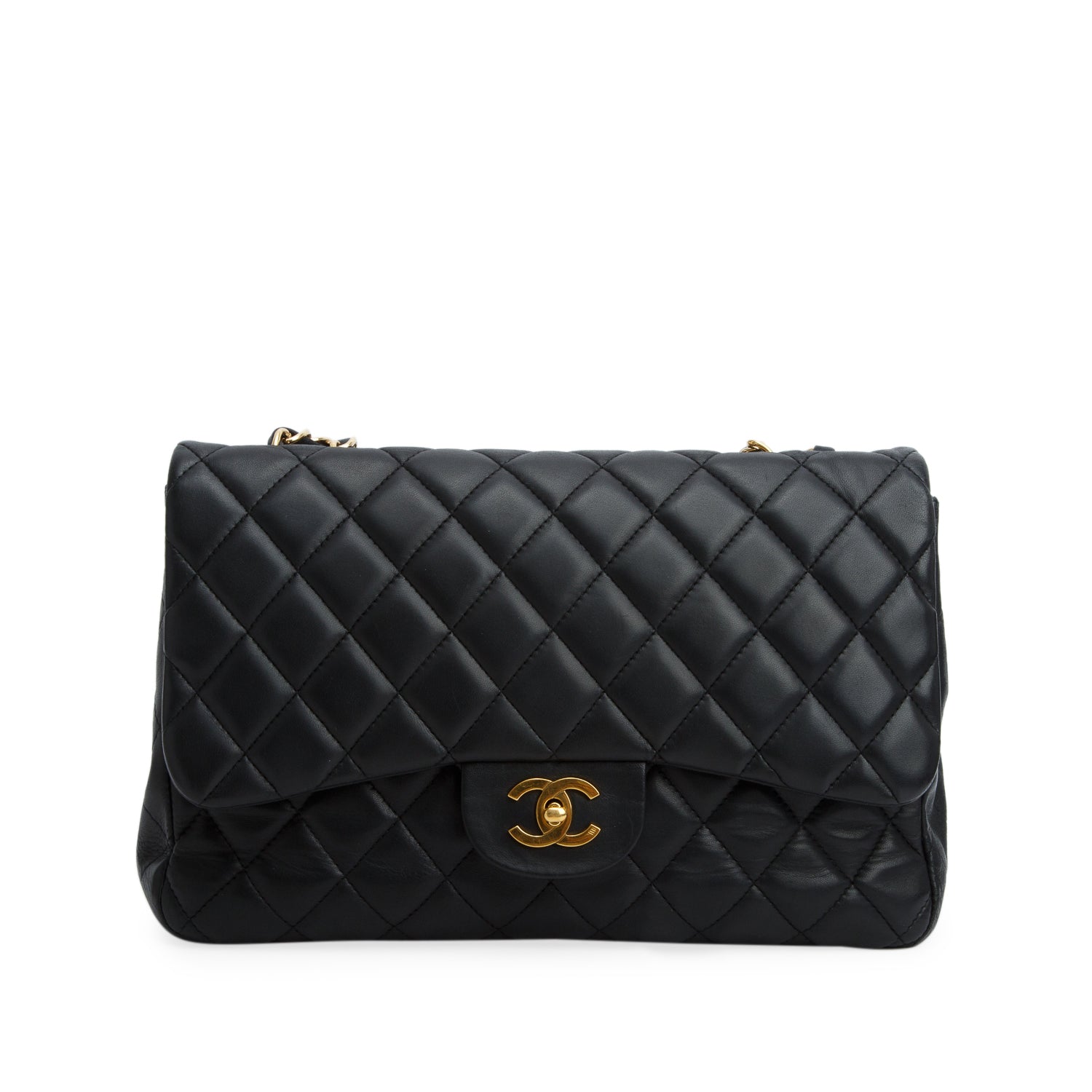 Chanel Black Lambskin Leather Classic Jumbo Single Flap Bag