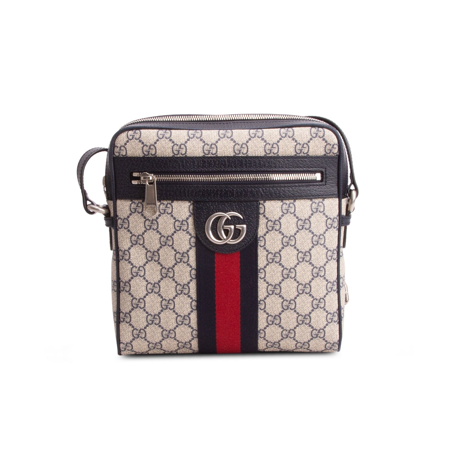 Gucci Navy GG Supreme Monogram Web Small Ophidia Messenger Bag