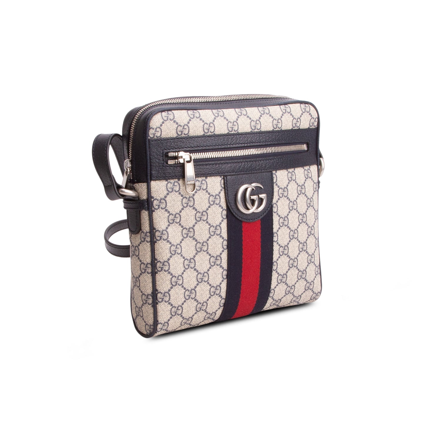Gucci Navy GG Supreme Monogram Web Small Ophidia Messenger Bag