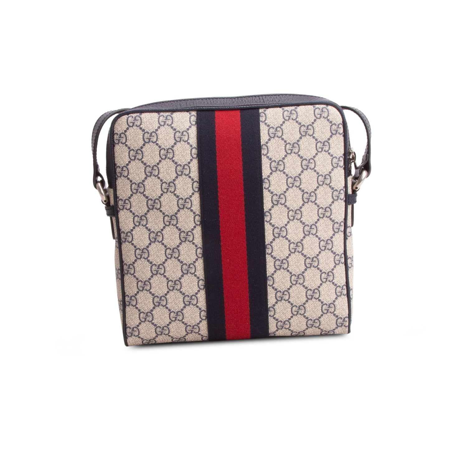 Gucci Navy GG Supreme Monogram Web Small Ophidia Messenger Bag