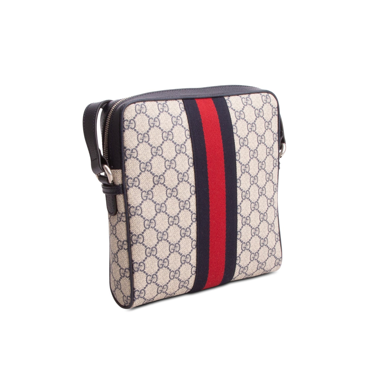 Gucci Navy GG Supreme Monogram Web Small Ophidia Messenger Bag