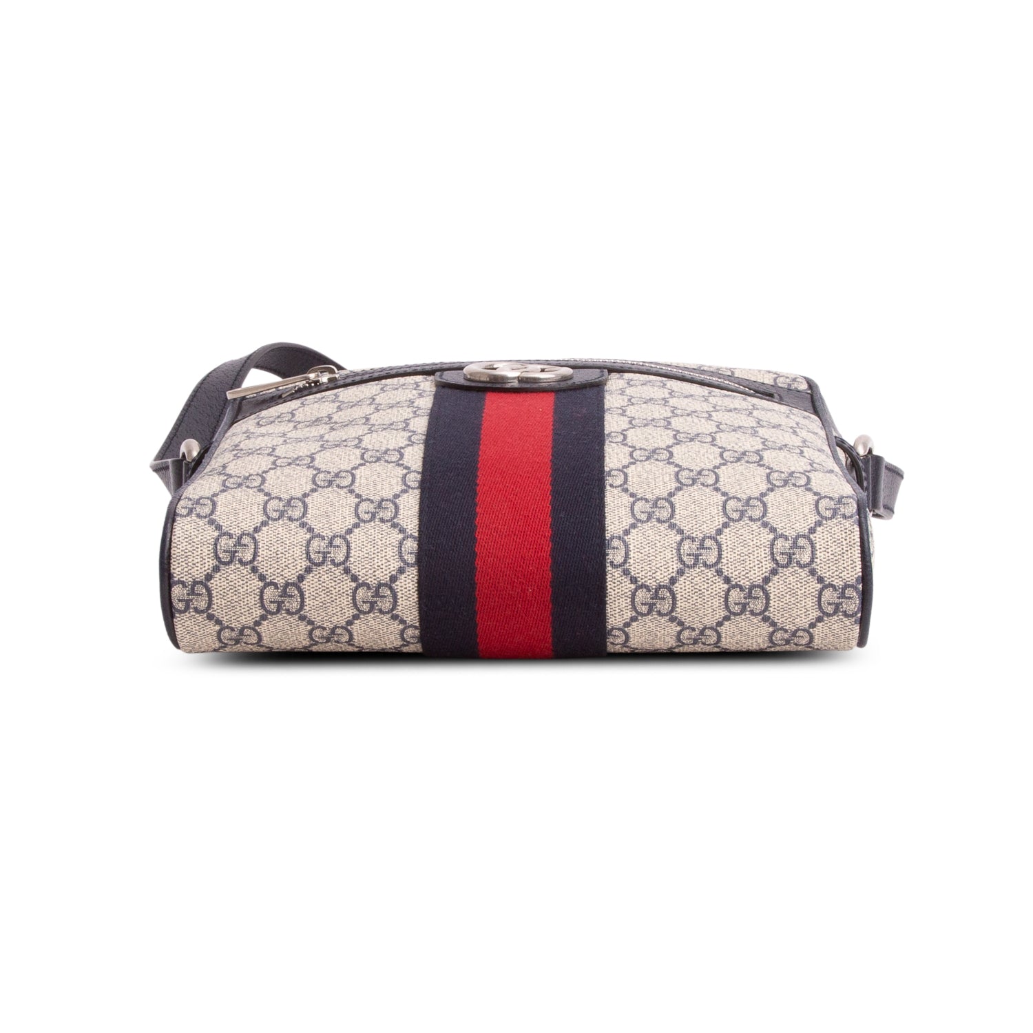 Gucci Navy GG Supreme Monogram Web Small Ophidia Messenger Bag