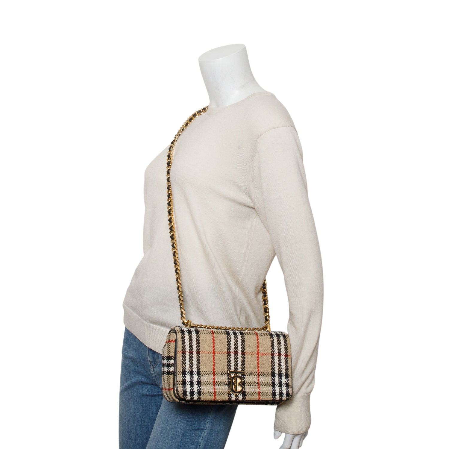 Burberry Archive Beige Tweed Small Lola Shoulder Bag