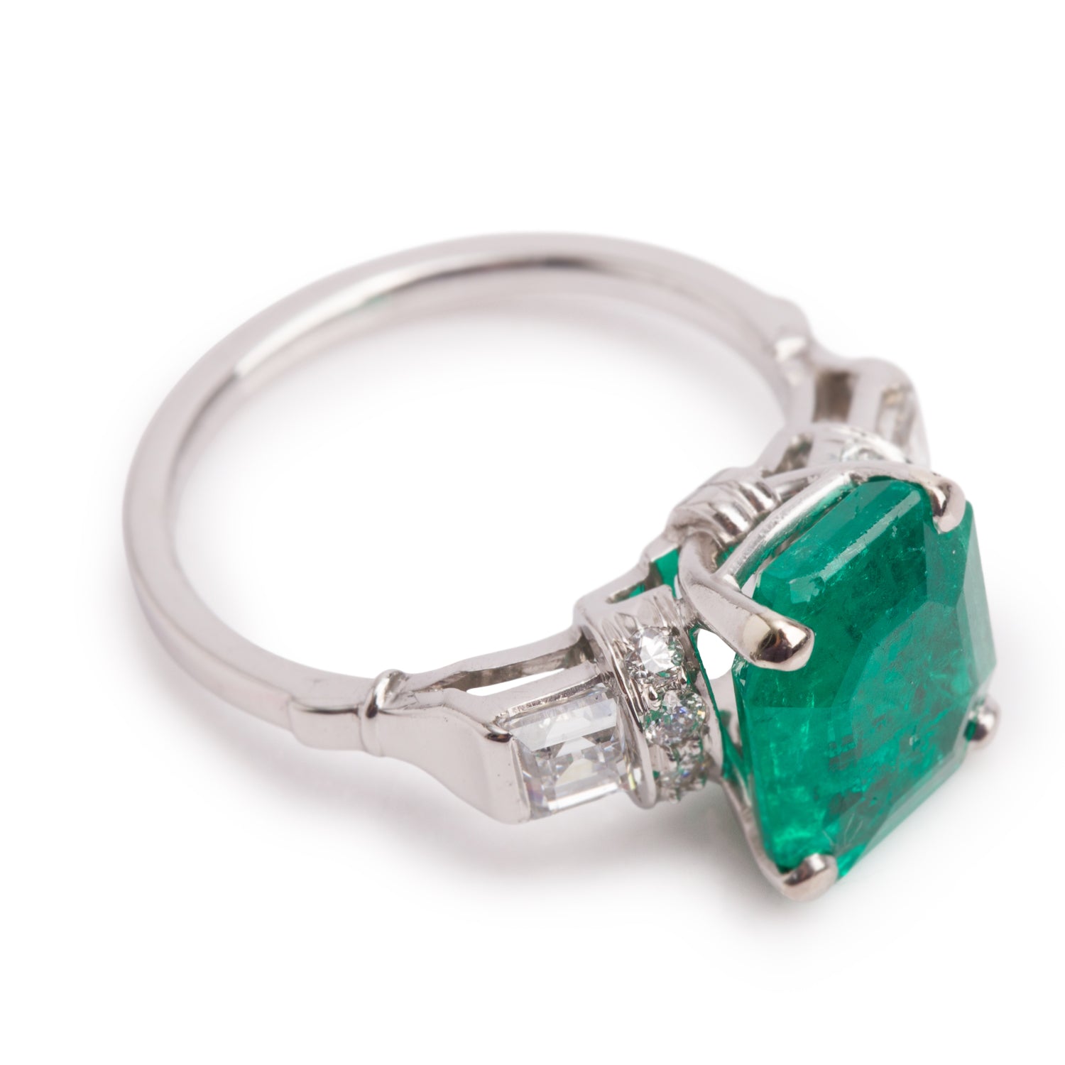 Platinum Emerald & Diamond Ring, Size 5.5