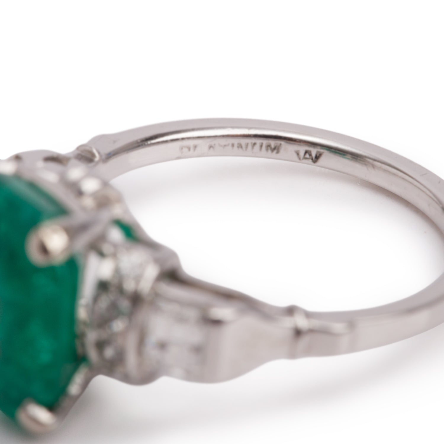 Platinum Emerald & Diamond Ring, Size 5.5