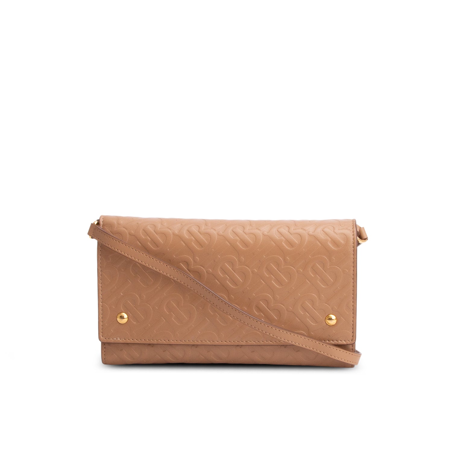 Burberry Brown Calfskin Embossed Logo Hazelmere Wallet On Strap
