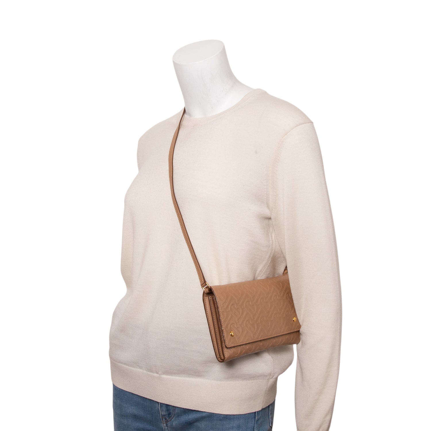 Burberry Brown Calfskin Embossed Logo Hazelmere Wallet On Strap