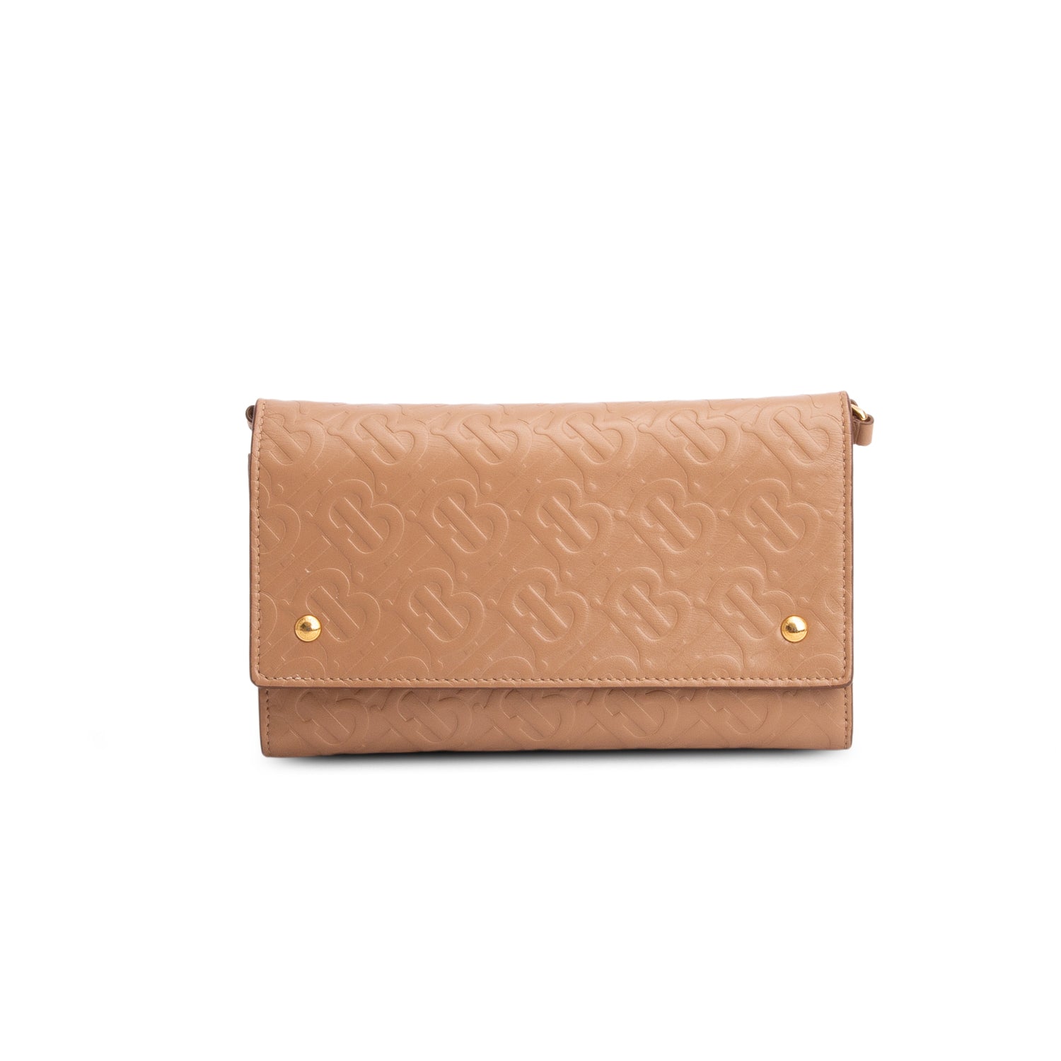 Burberry Brown Calfskin Embossed Logo Hazelmere Wallet On Strap