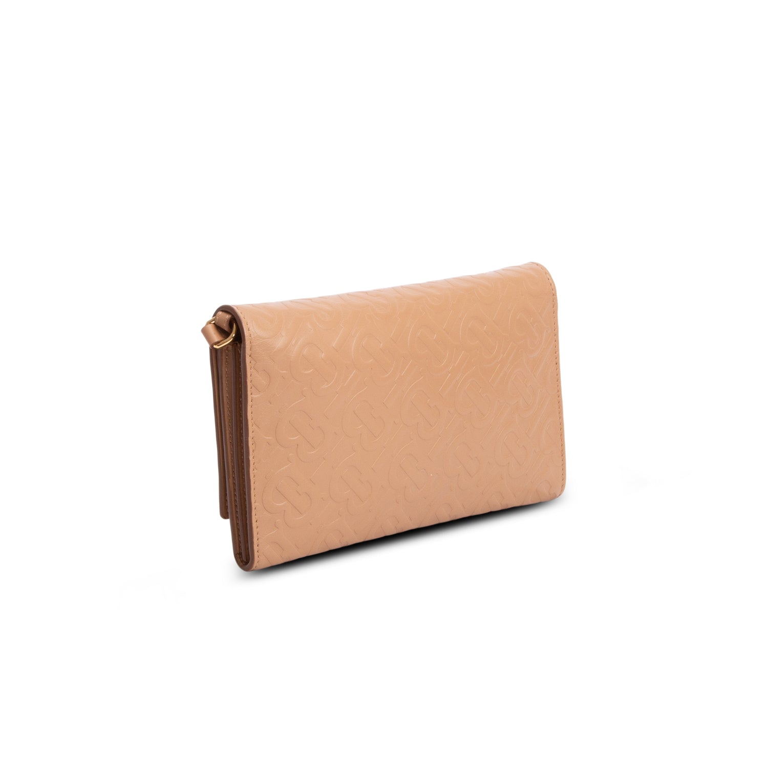 Burberry Brown Calfskin Embossed Logo Hazelmere Wallet On Strap