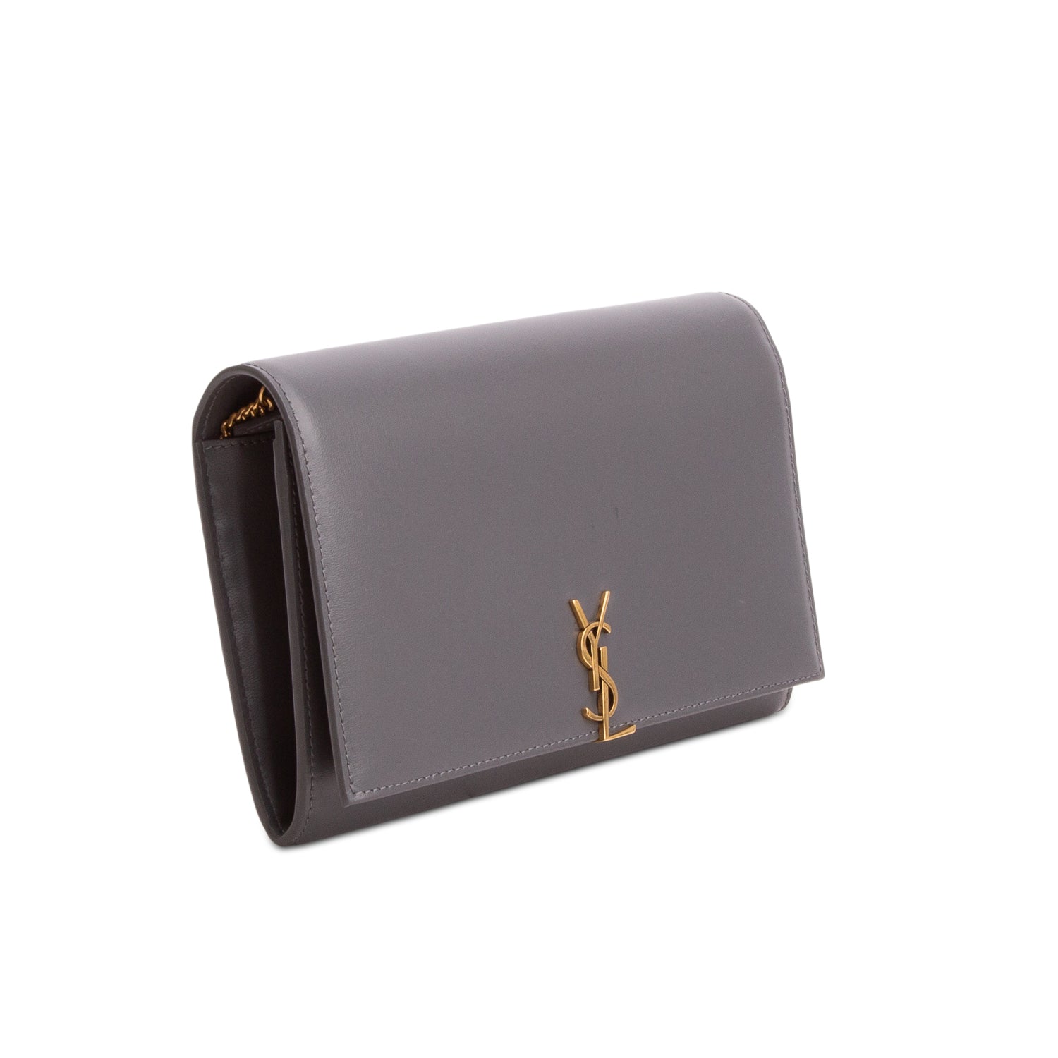 Saint Laurent 2022 Grey Calfskin Leather Cassandre Clutch on Chain w/ Box