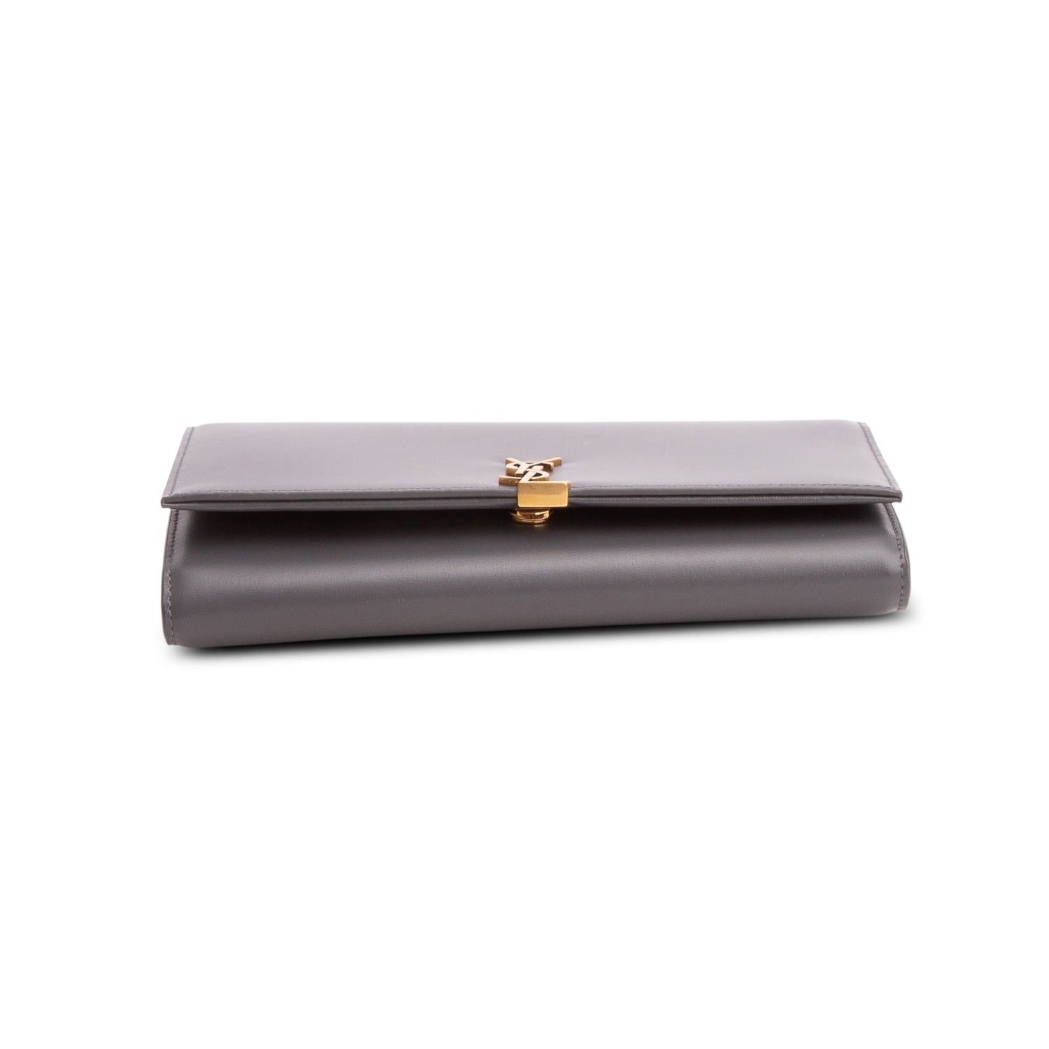 Saint Laurent 2022 Grey Calfskin Leather Cassandre Clutch on Chain w/ Box