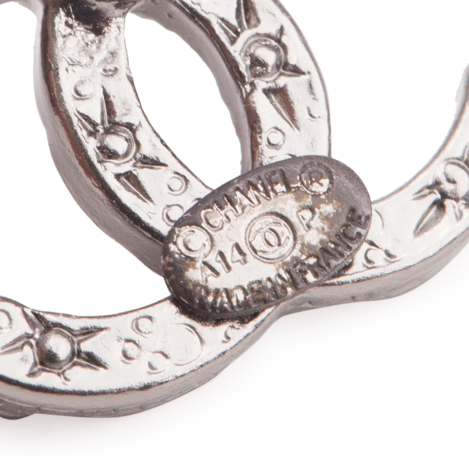 Chanel Ruthenium Plated Strass CC Stud Earrings w/ Box