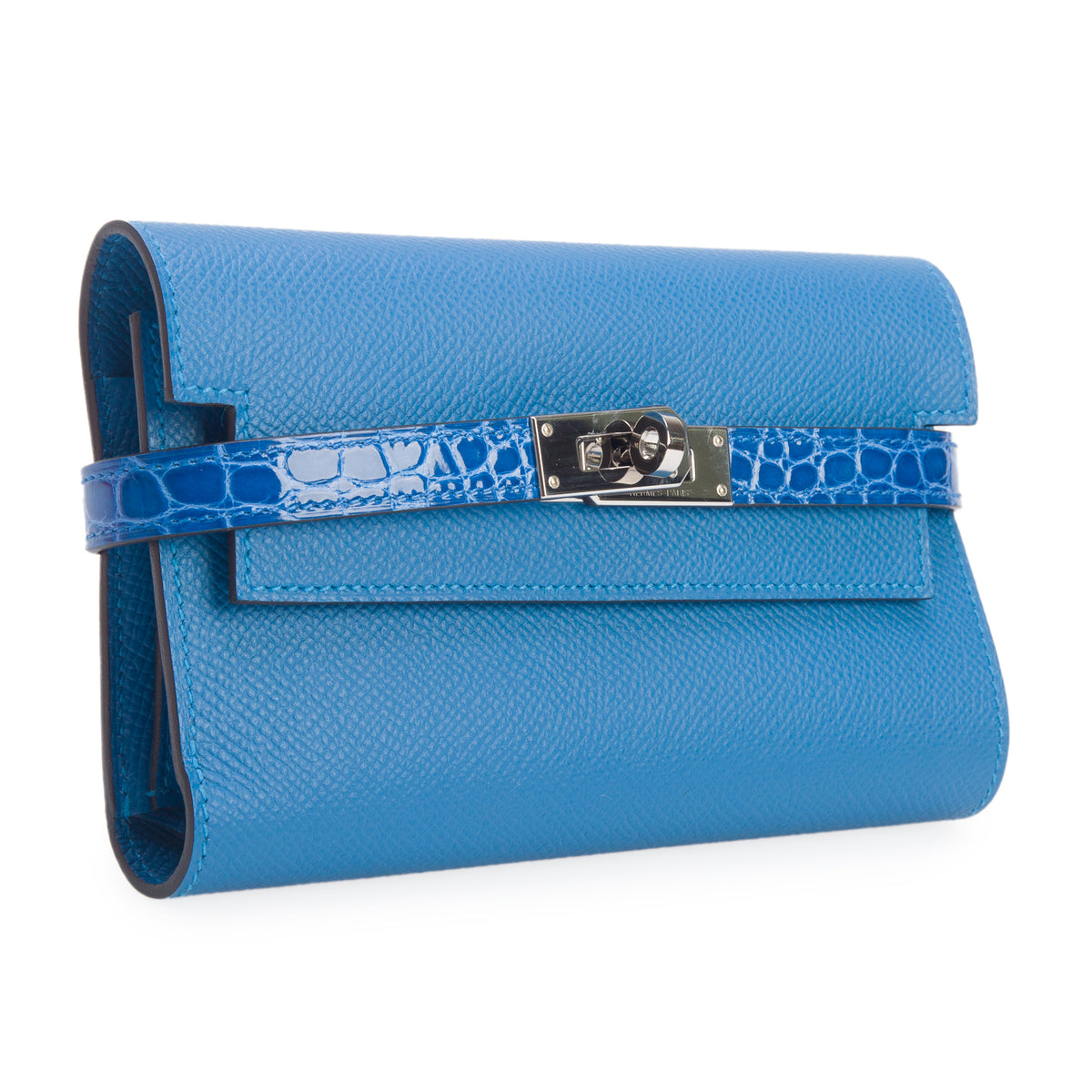Hermes 2021 Mykonos/Bleu Zellige Epsom Leather Alligator Kelly Depliant Medium Touch Trifold Wallet w/ Box