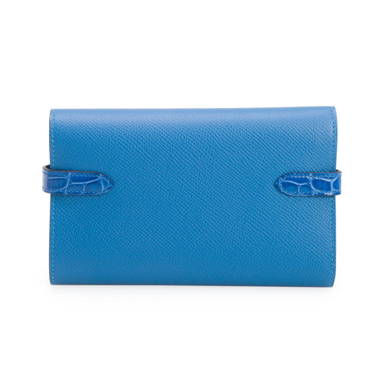 Hermes 2021 Mykonos/Bleu Zellige Epsom Leather Alligator Kelly Depliant Medium Touch Trifold Wallet w/ Box