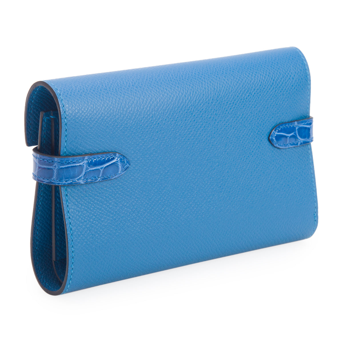 Hermes 2021 Mykonos/Bleu Zellige Epsom Leather Alligator Kelly Depliant Medium Touch Trifold Wallet w/ Box