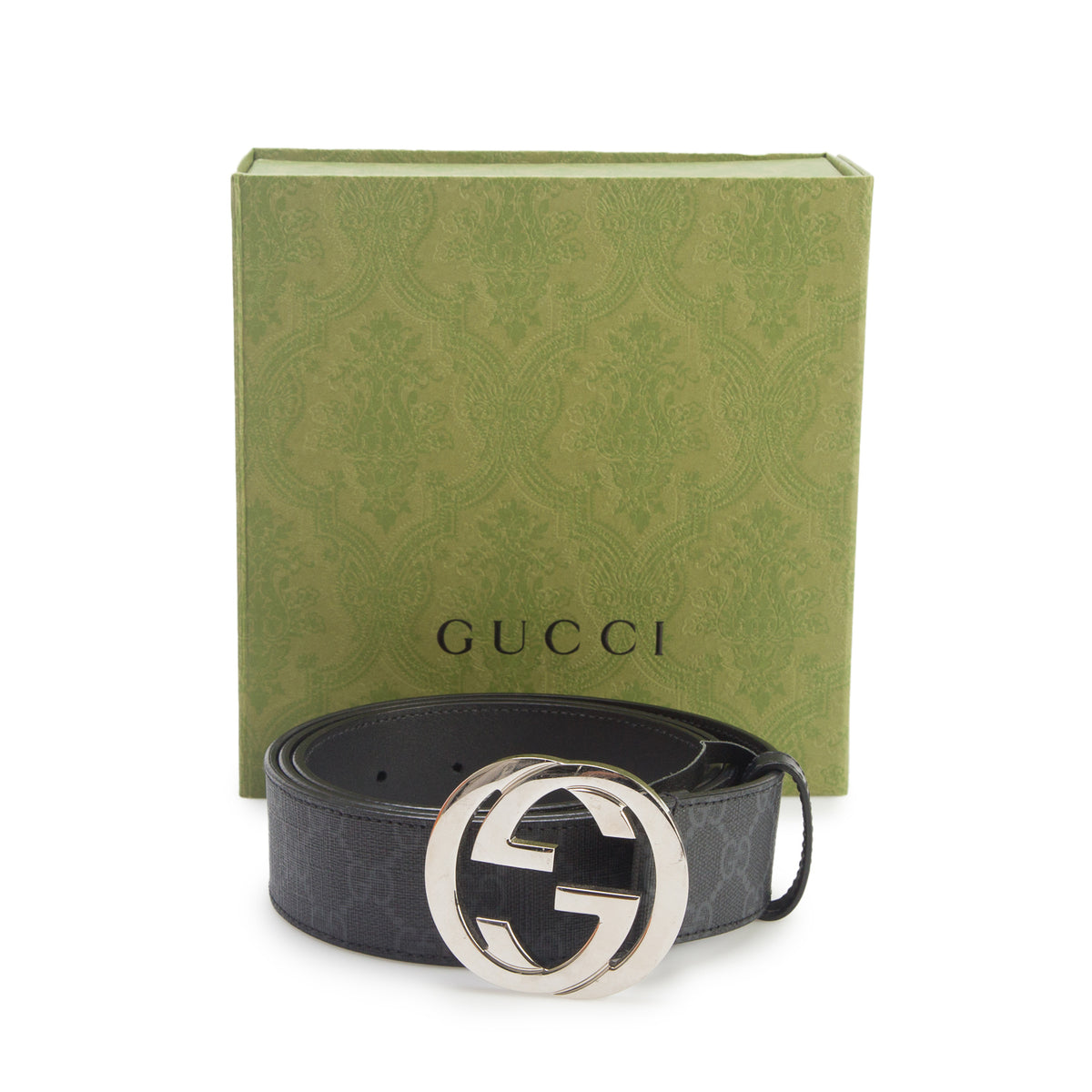 Gucci Black GG Supreme Canvas Wide Belt with Interlocking G Buckle 110 44 w/ Box