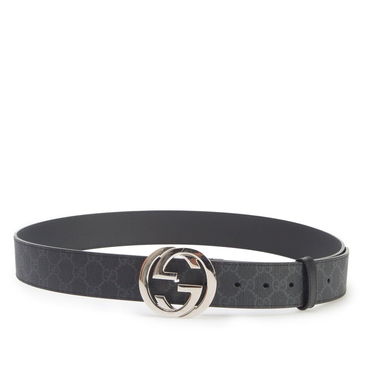 Gucci Black GG Supreme Canvas Wide Belt with Interlocking G Buckle 110 44 w/ Box