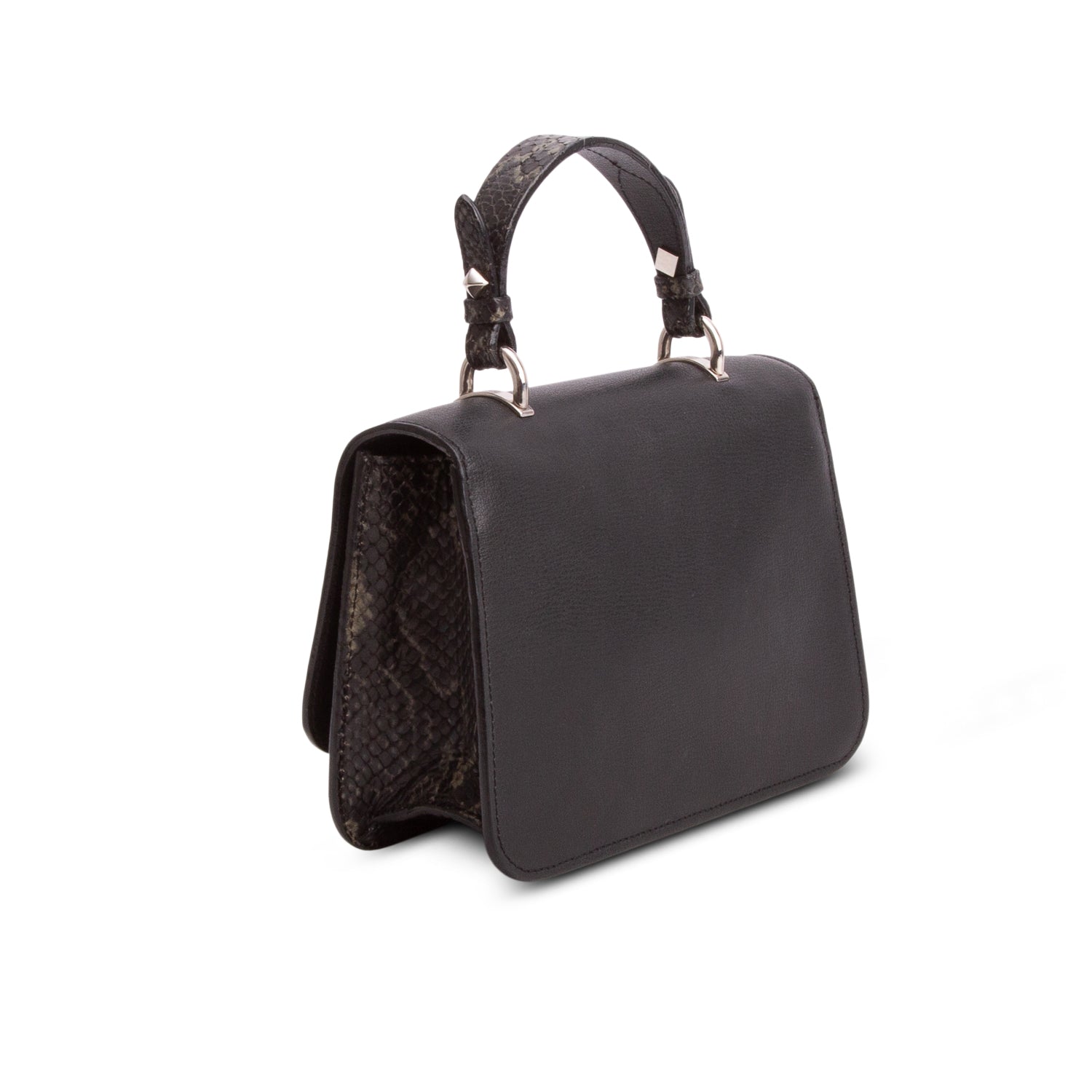 Jimmy Choo Black Leather Python Trim JC Top Handle Flap Crossbody Bag