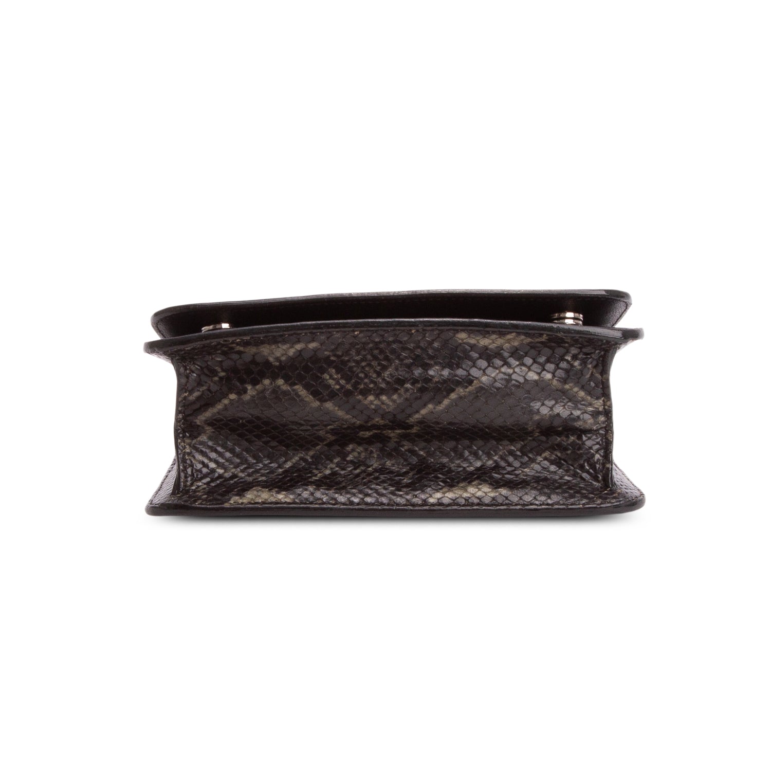 Jimmy Choo Black Leather Python Trim JC Top Handle Flap Crossbody Bag