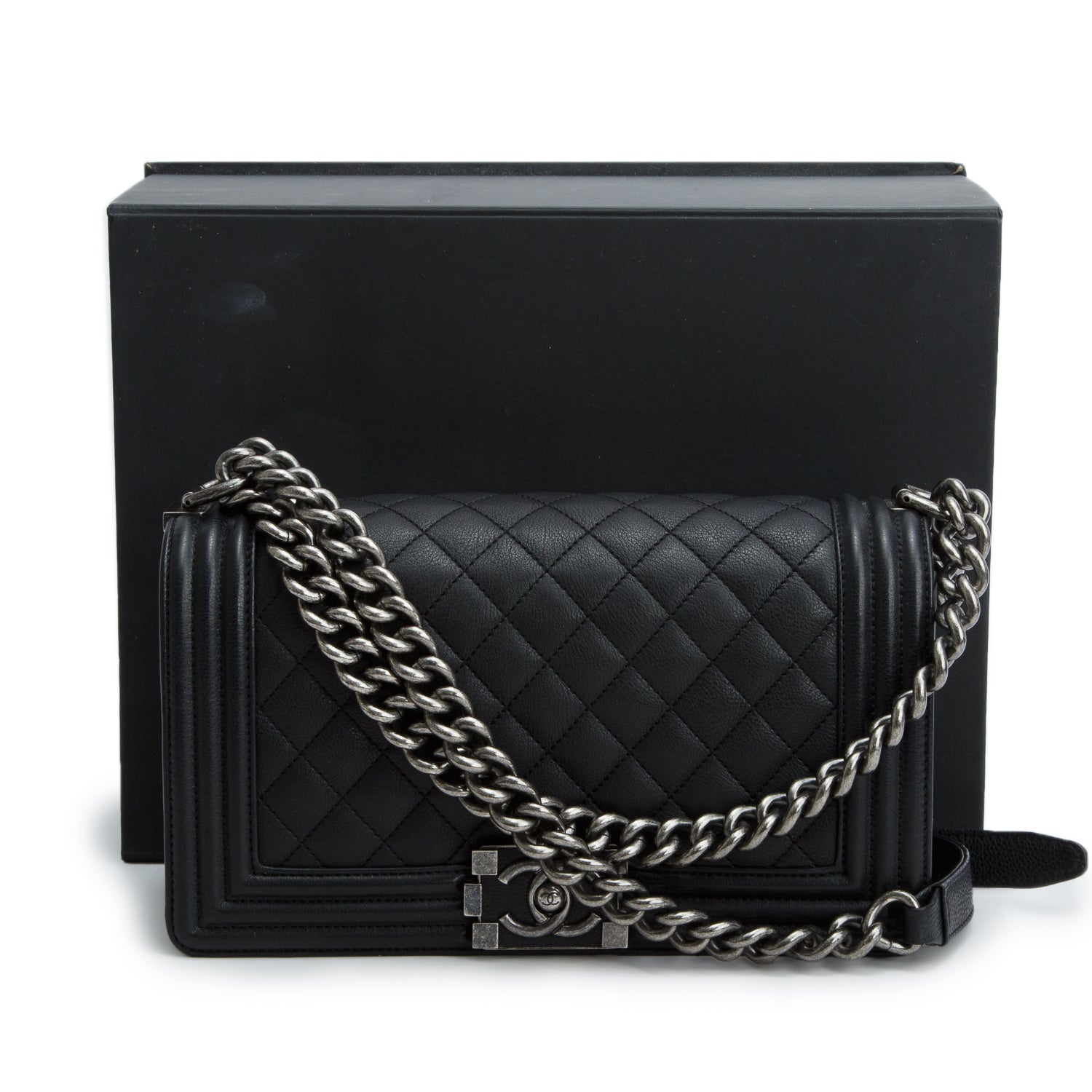 Chanel Black Quilted Calfskin Leather Medium Boy Flap Bag w/ Box & Authenticity Card