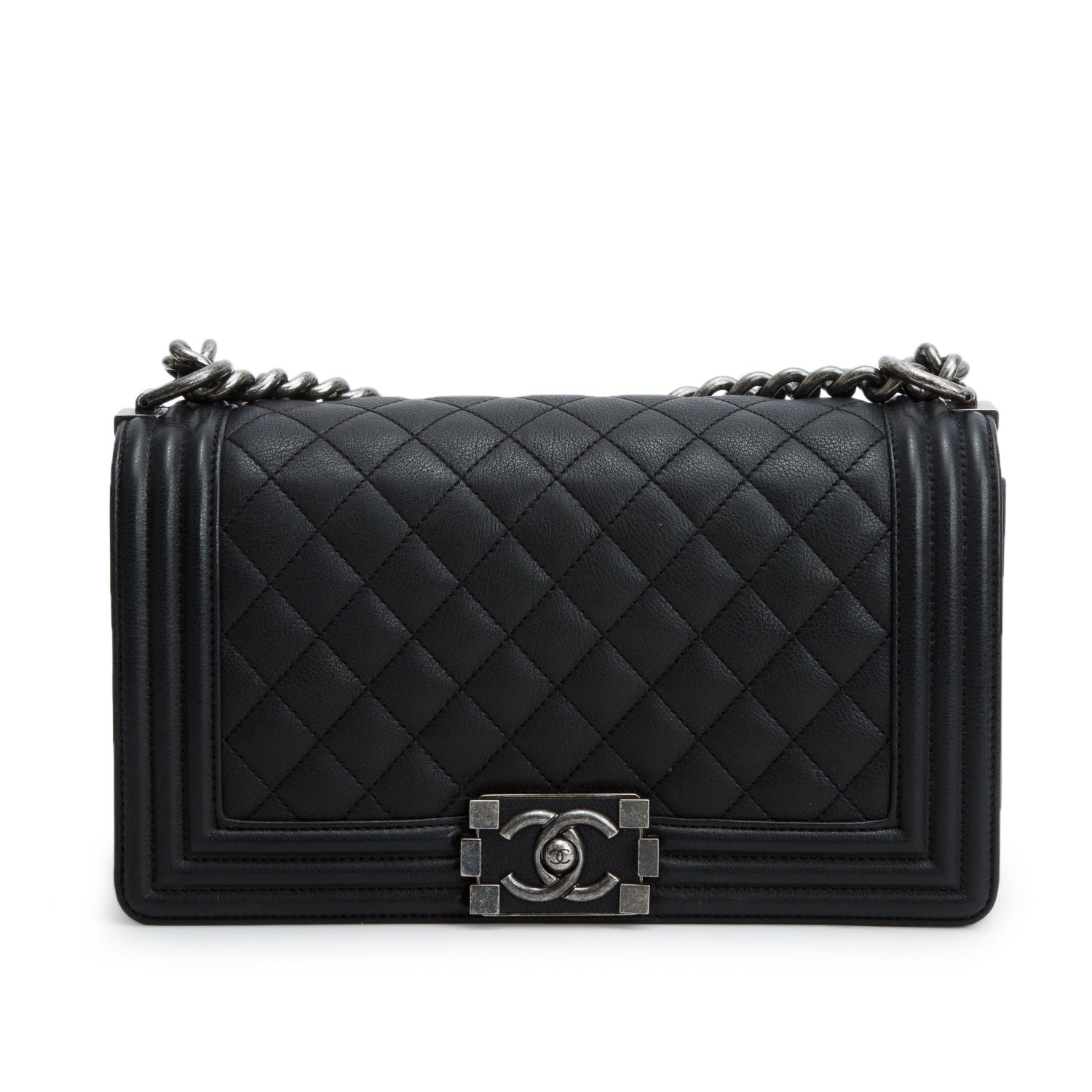 Chanel Black Quilted Calfskin Leather Medium Boy Flap Bag w/ Box & Authenticity Card