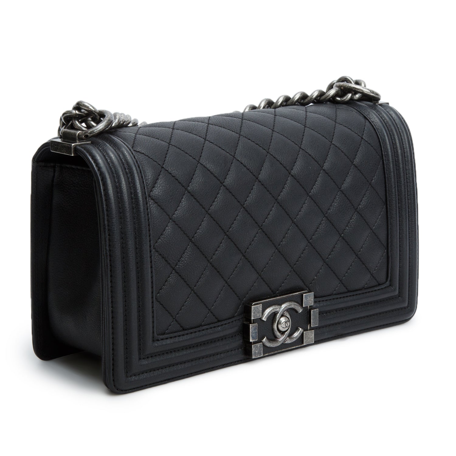 Chanel Black Quilted Calfskin Leather Medium Boy Flap Bag w/ Box & Authenticity Card