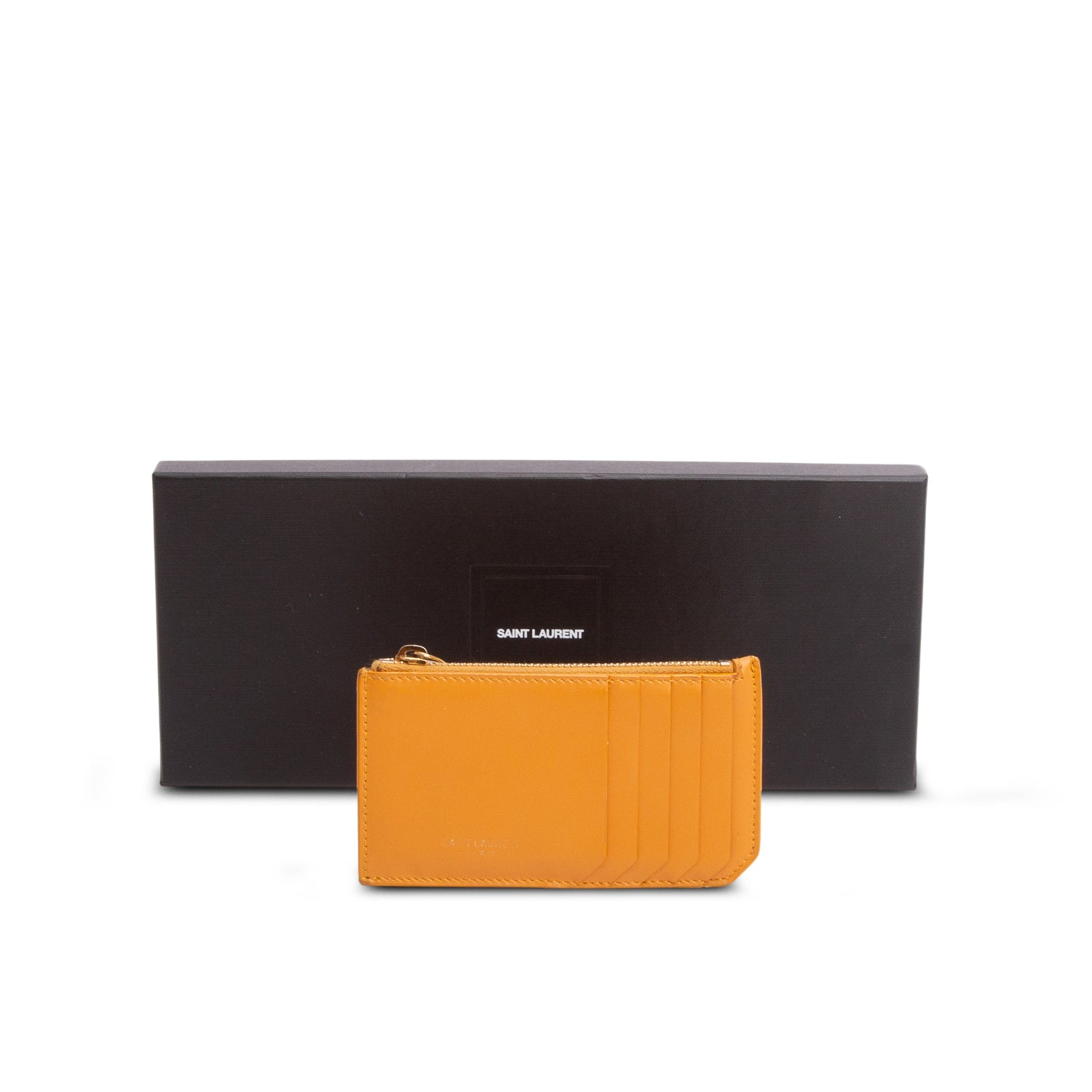 Saint Lauren 2020 Senape Yellow Box Calfskin Cassandre Fragments Flap Card Case w/ Box & Receipt