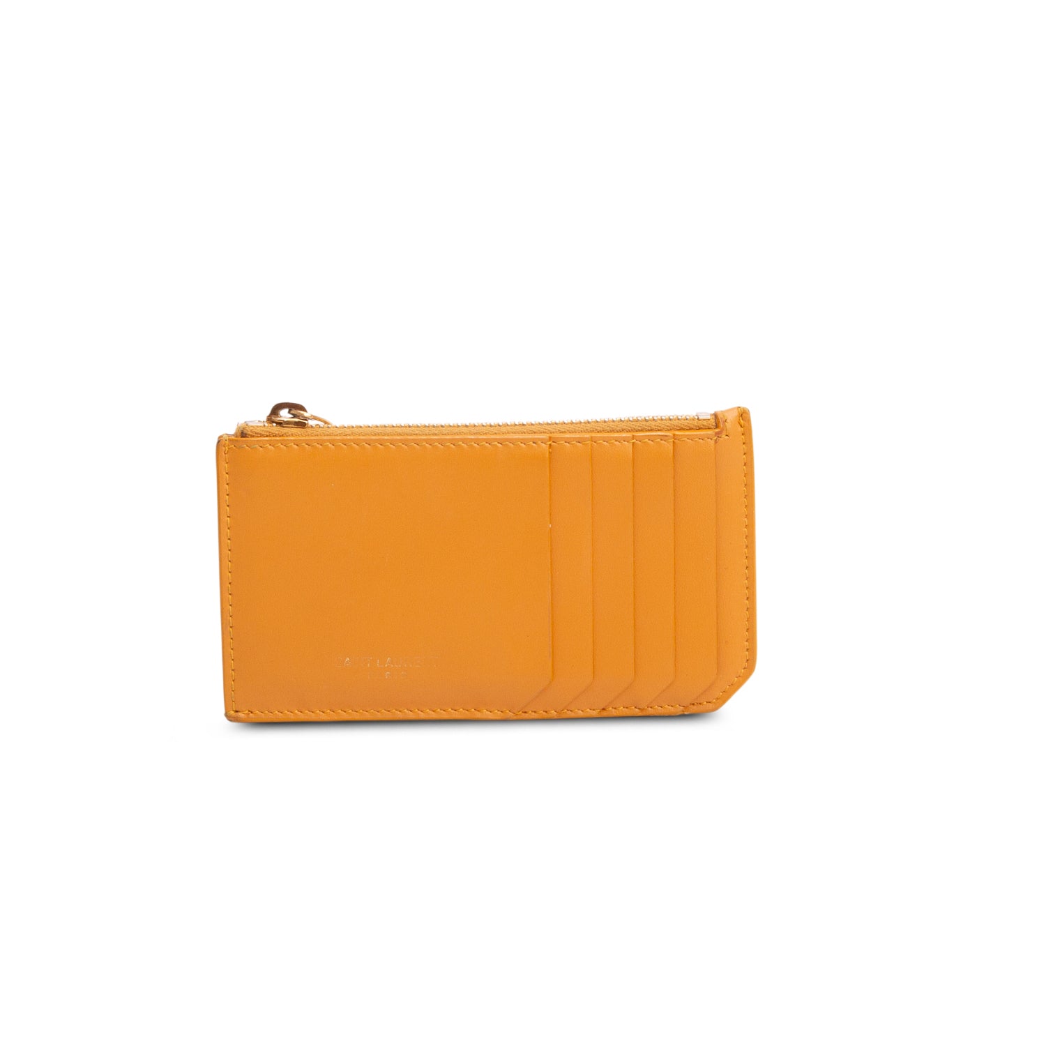 Saint Lauren 2020 Senape Yellow Box Calfskin Cassandre Fragments Flap Card Case w/ Box & Receipt