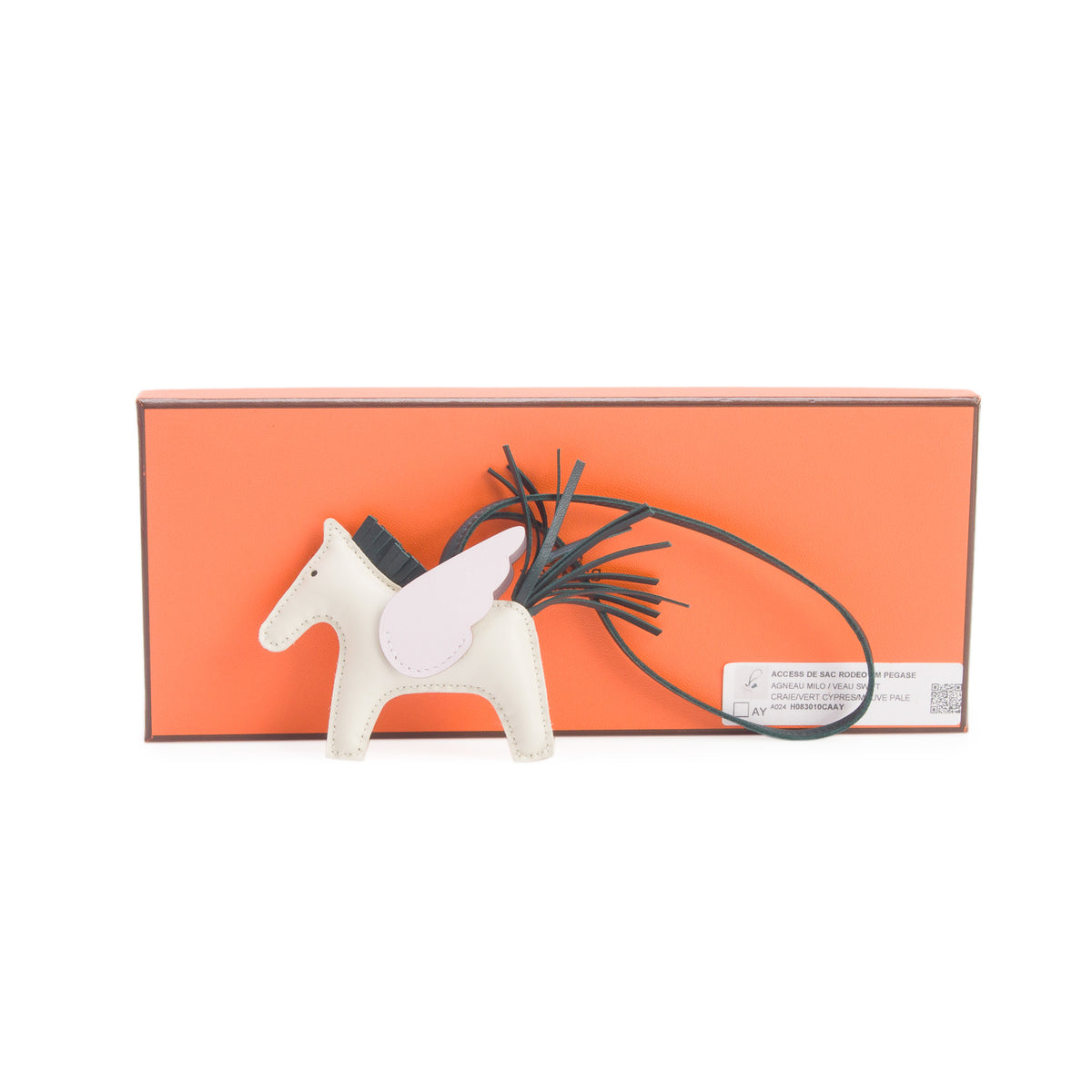 Hermes 2022 Craie/Vert/Vypres/Mauve Pale Milo/Swift Rodeo Pegase Horse Bag Charm PM w/ Box