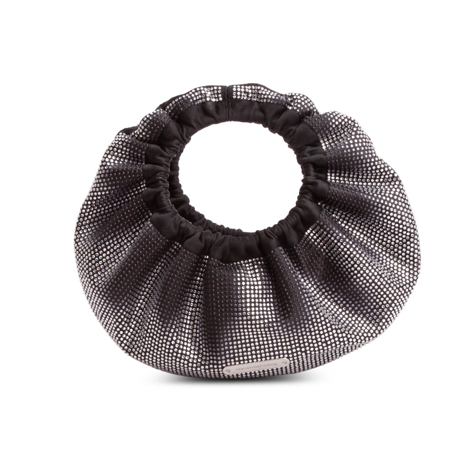 Alexander Wang Black Satin Crystal Mini Crescent Hand Bag