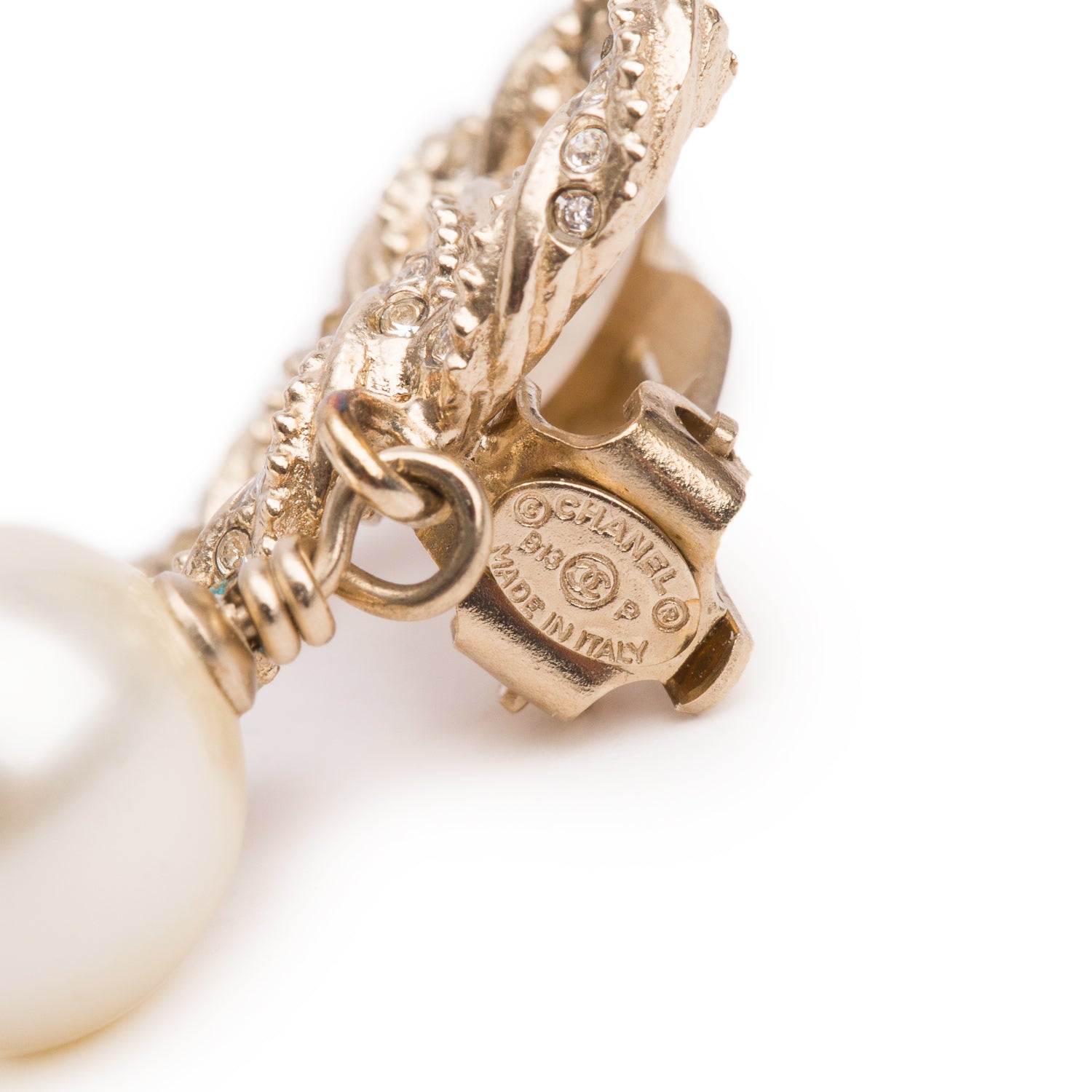 Chanel Gold-Plated Faux Pearl Strass CC Drop Earrings w/ Box