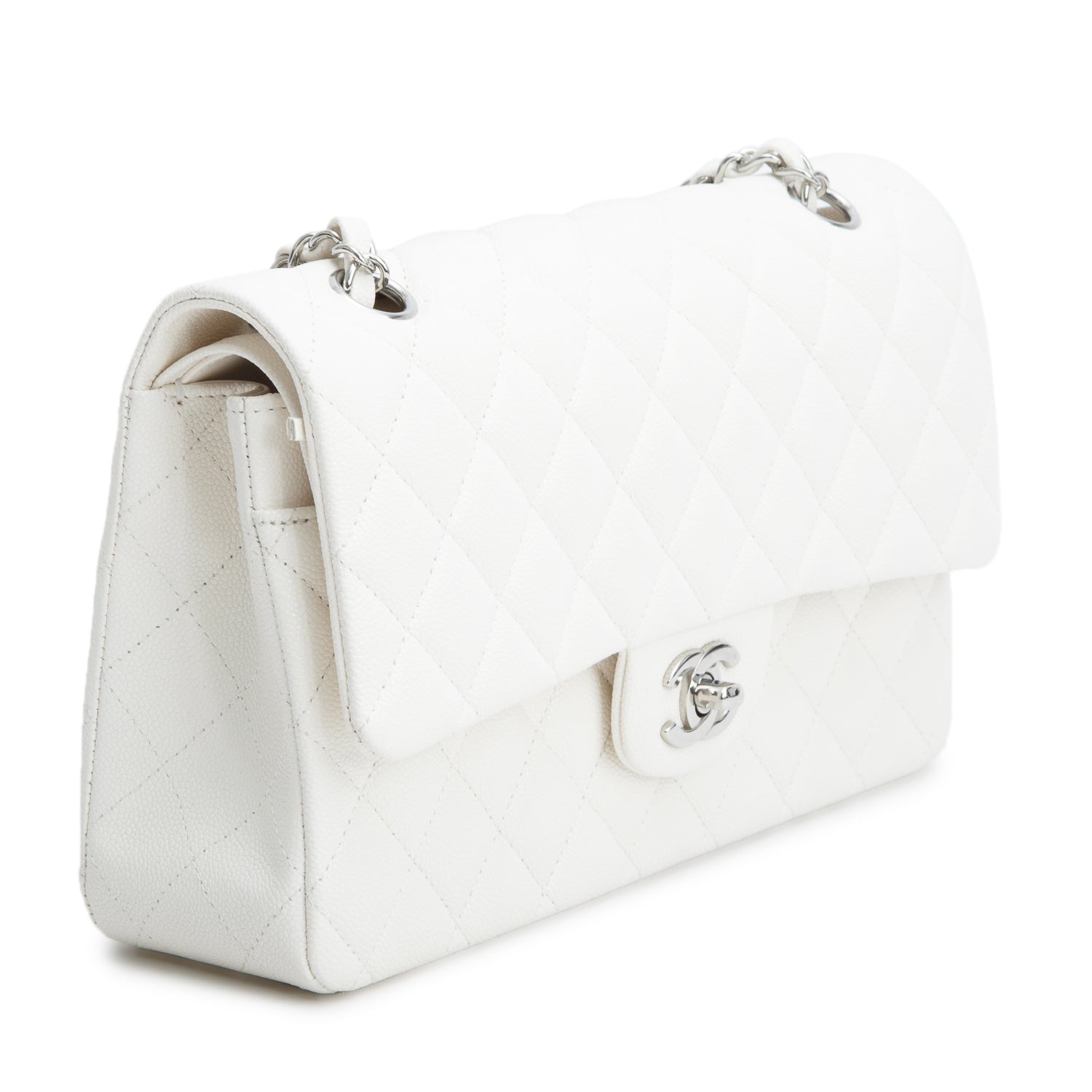 Chanel White Caviar Quilted Medium Double Flap w/ Box
