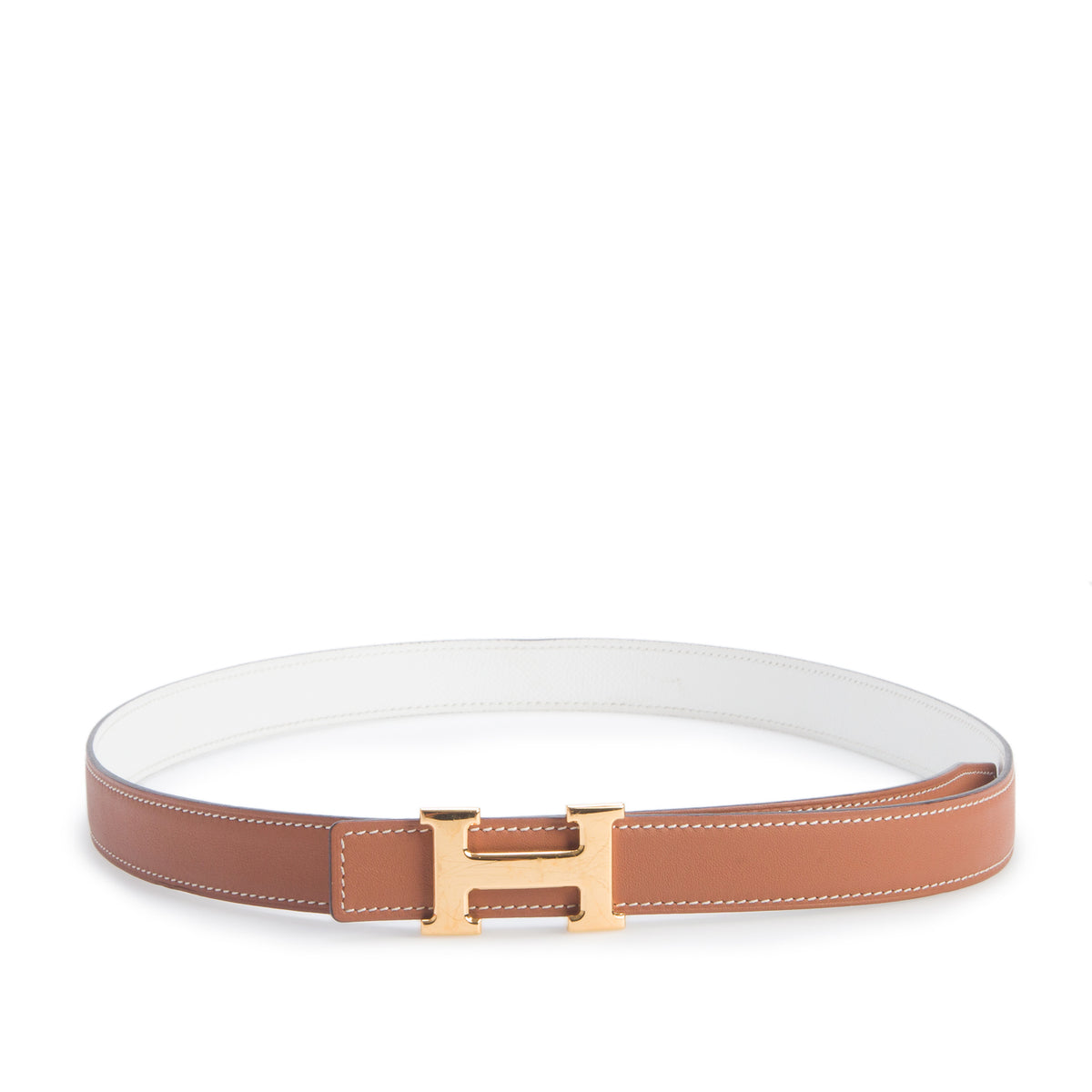 Hermes 2023 Blanc/Gold Swift & Epsom Leather Reversible 24 MM Gold Plated Mini H Belt Kit w/ Box