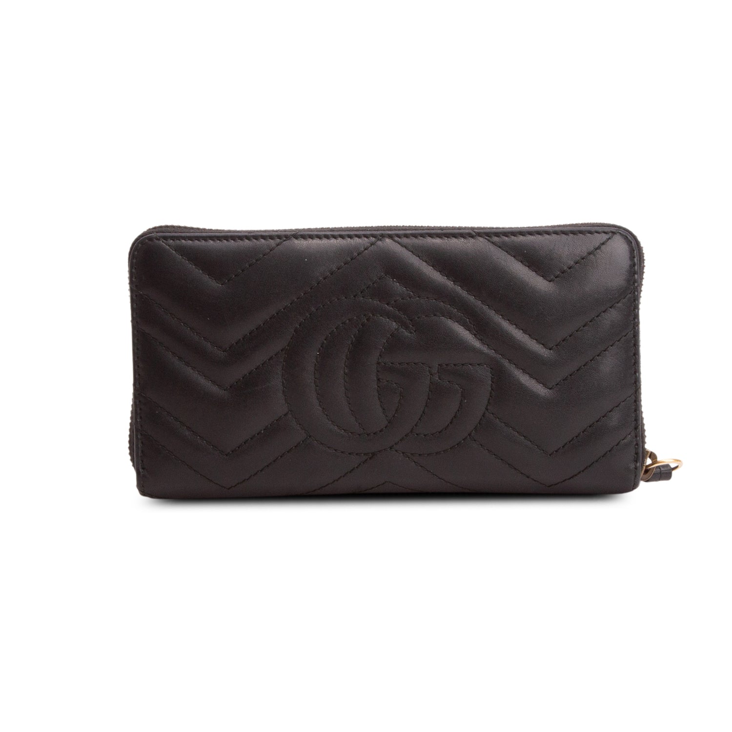 Gucci Black GG Marmont Matelasse Leather Zip Around Wallet w/ Box