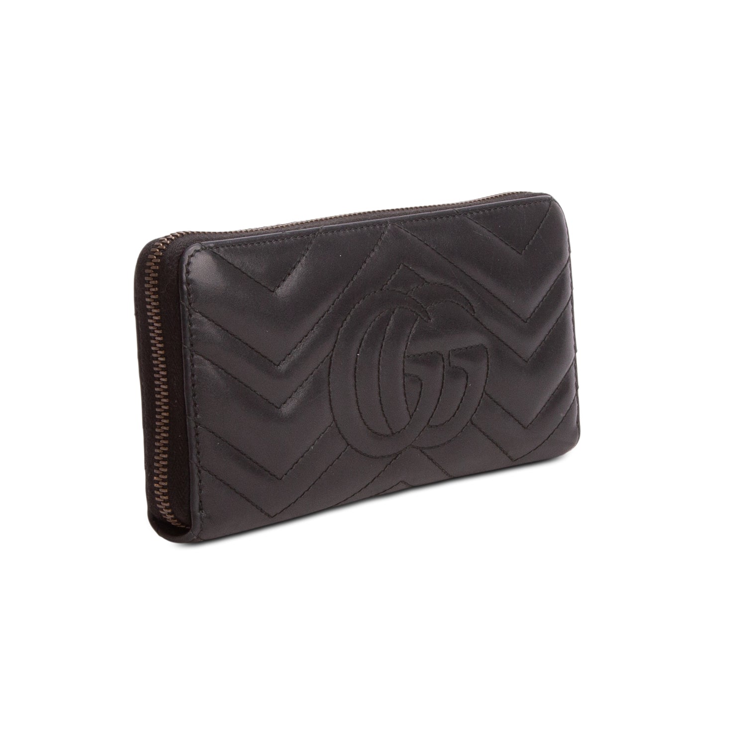 Gucci Black GG Marmont Matelasse Leather Zip Around Wallet w/ Box