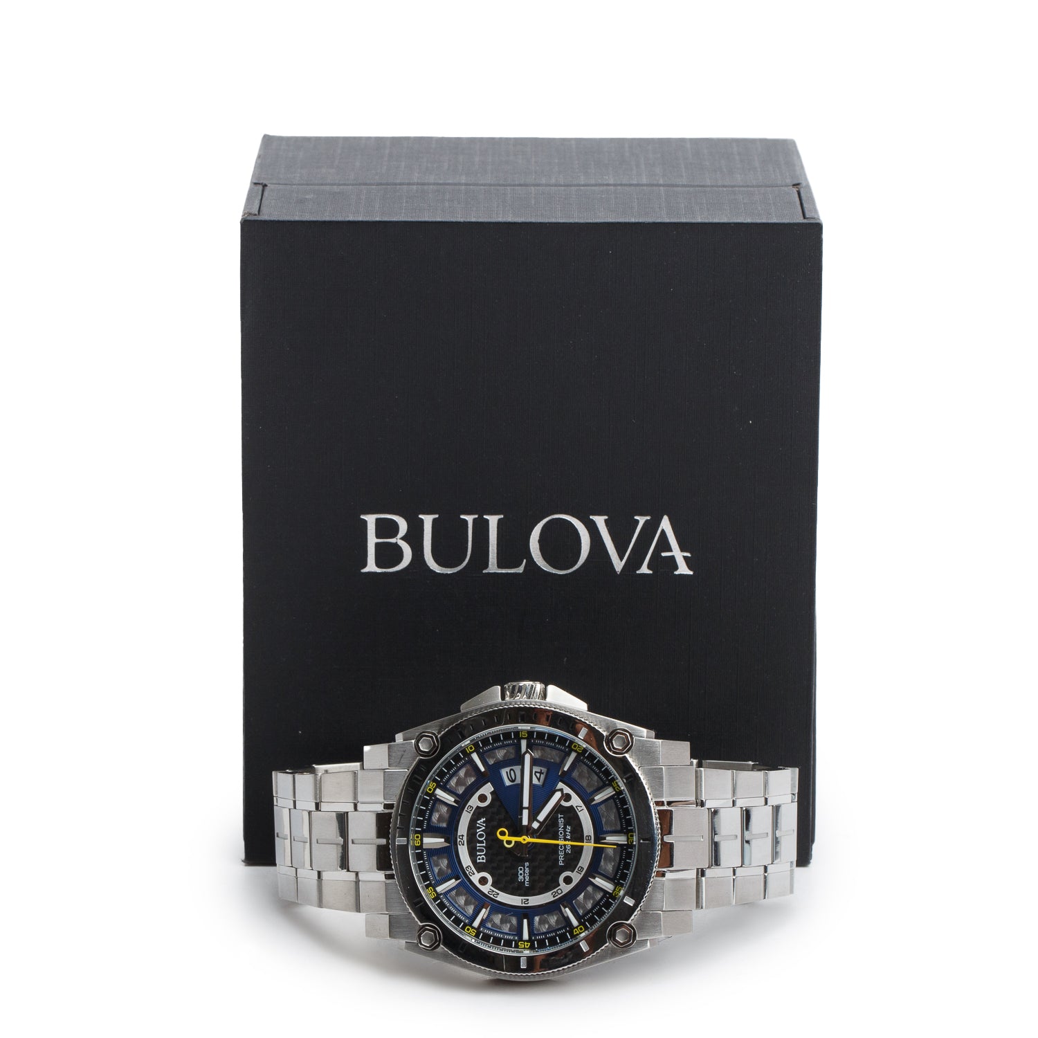 Bulova Stainless Steel Precisionist 46.5 MM Quartz Watch Grey Silver Dial 96B131 w/ Box