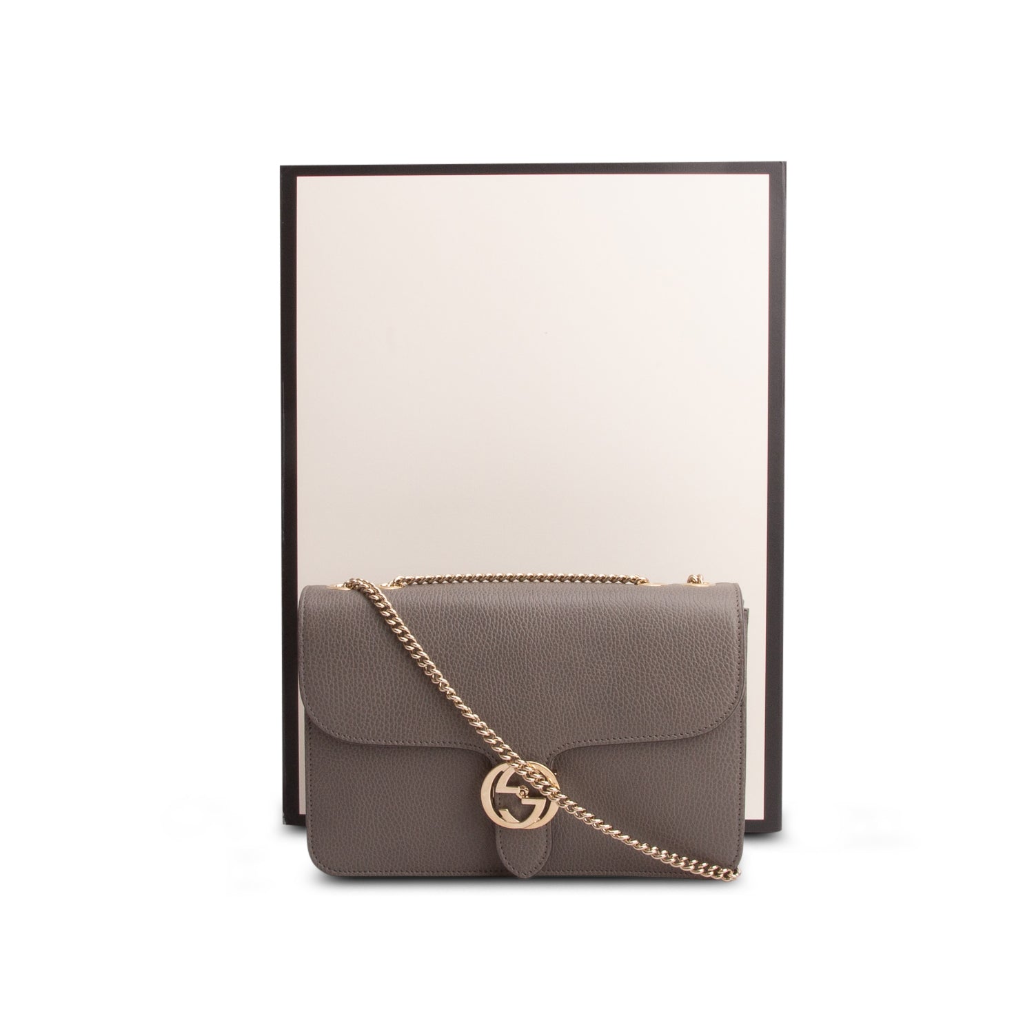 Gucci Grey Calfskin Leather Medium Dollar Interlocking GG Shoulder Bag w/ Box