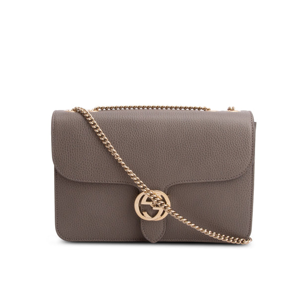 Gucci Grey Calfskin Leather Medium Dollar Interlocking GG Shoulder