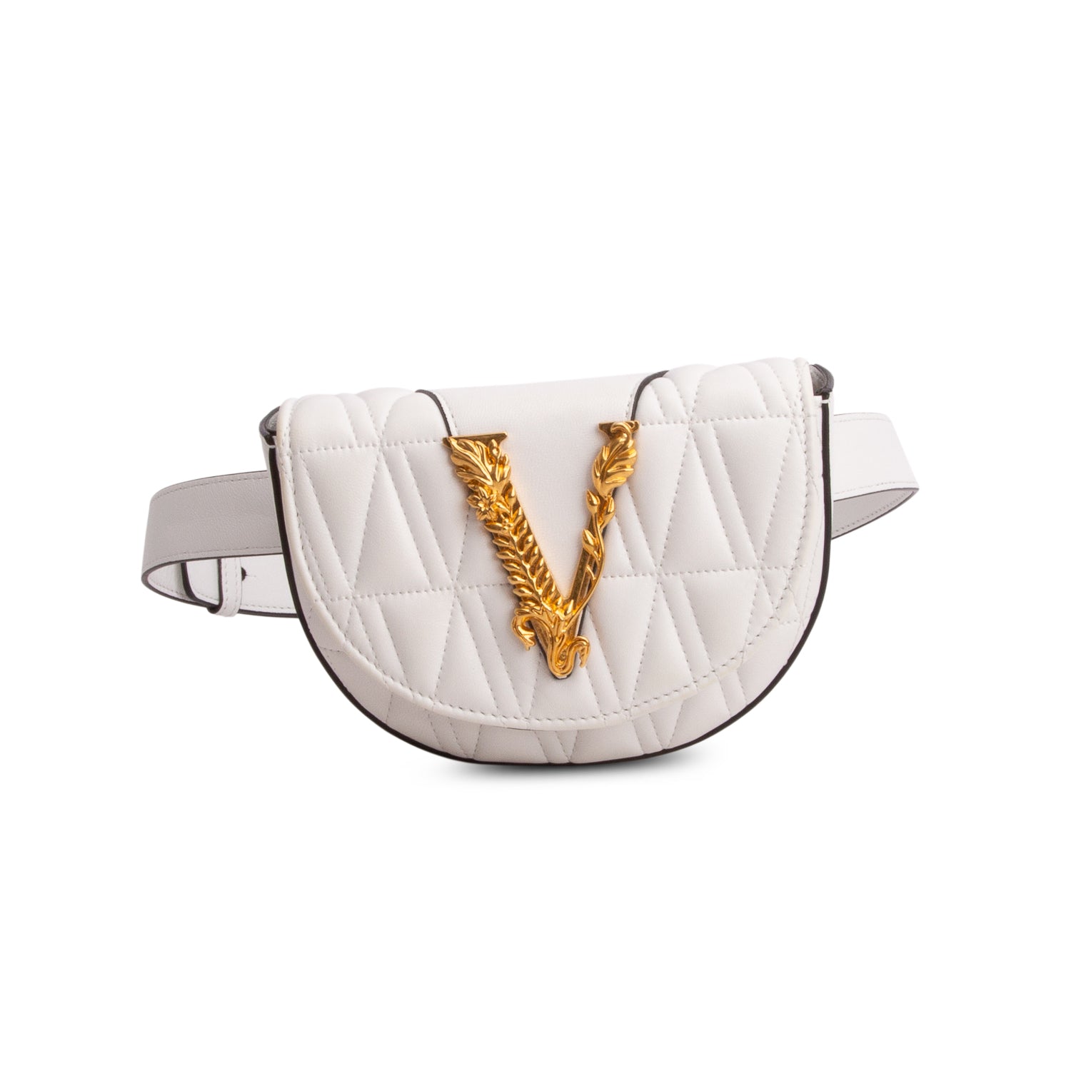 Versace White Quilted Nappa Leather Virtus Belt Bag w/ Straps